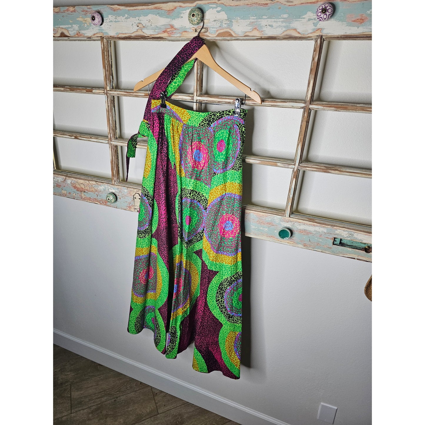 Tribal Ethnic Vibrant Full Maxi Skirt with self-tie belt Ladies size 30"