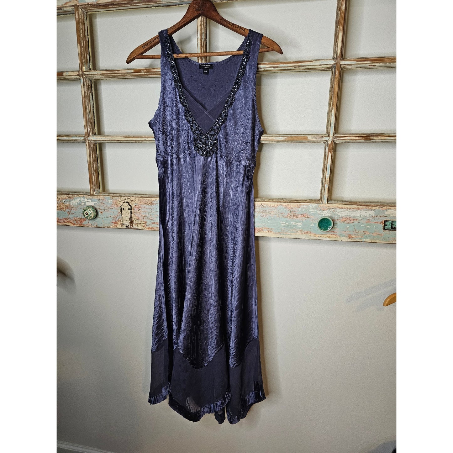 Komarov Blue Sleeveless lightweight Handkerchief Hem Ladies Dress size Small