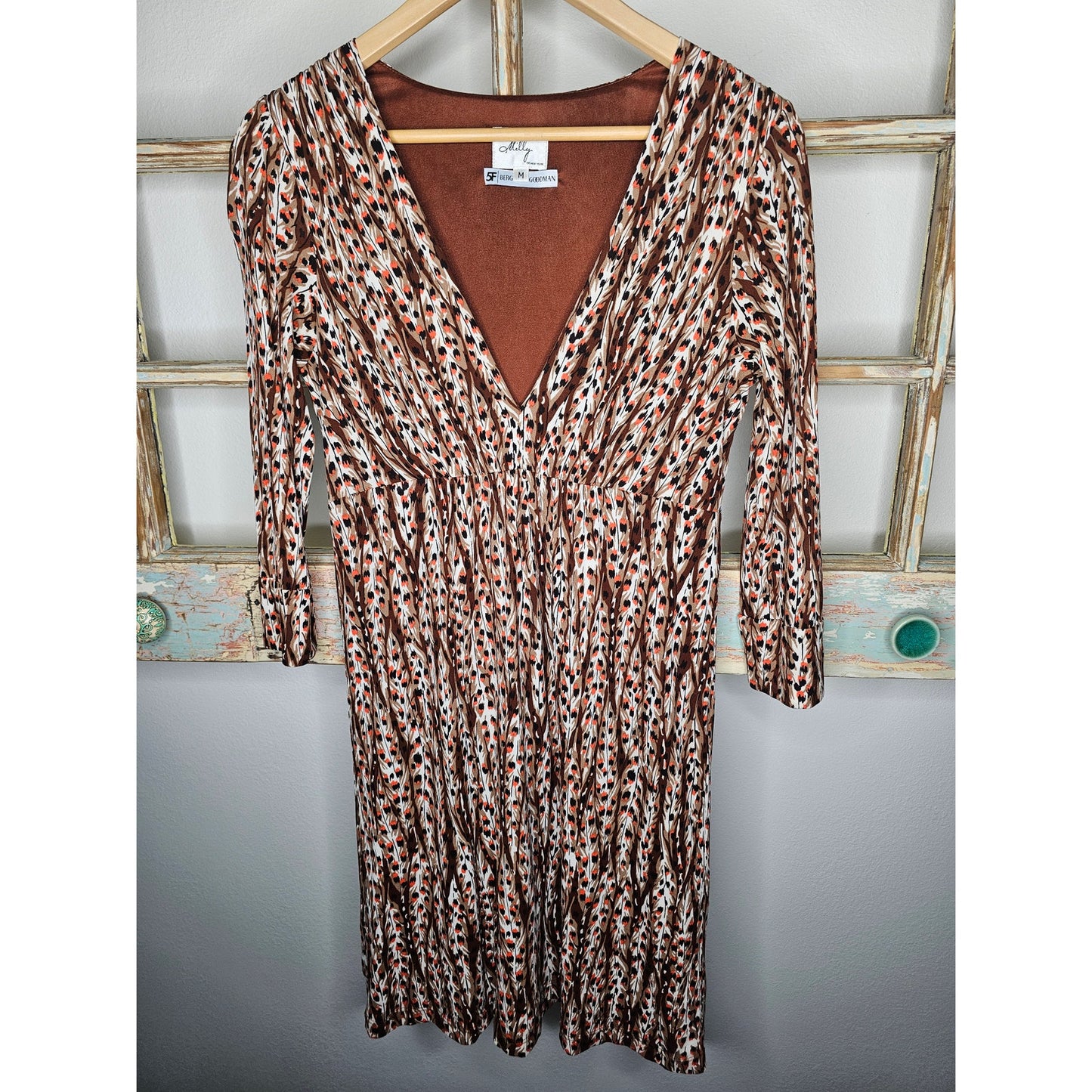 Vintage Milly Lined Mini Dress In a Brown Retro Print Size Medium