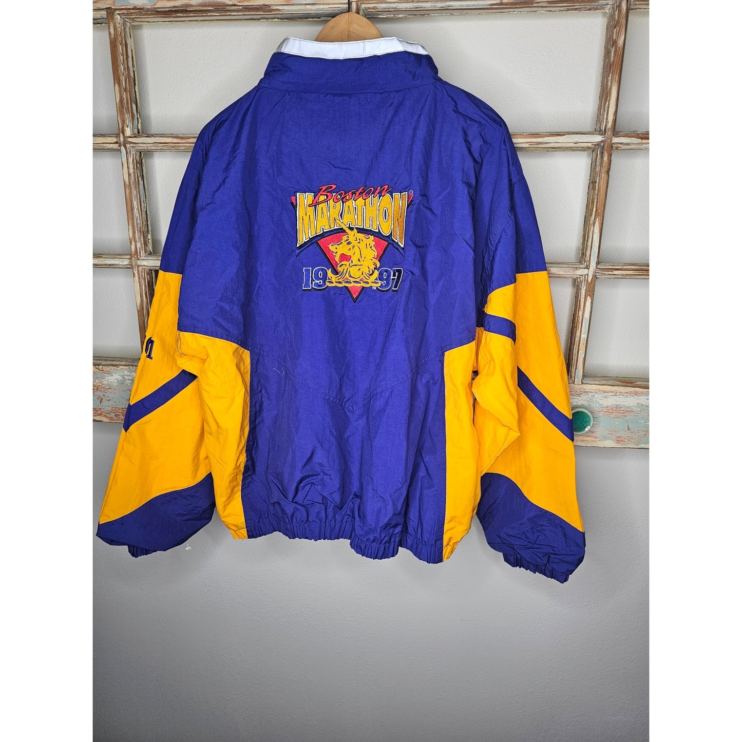 Vintage Boston Marathon Nylon Embroidered Purple/Gold Jacket size Large