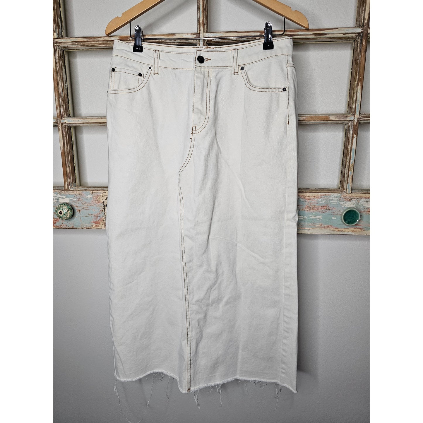 Future Collective W/ Reese Blutstein Midi Denim Skirt Size 8