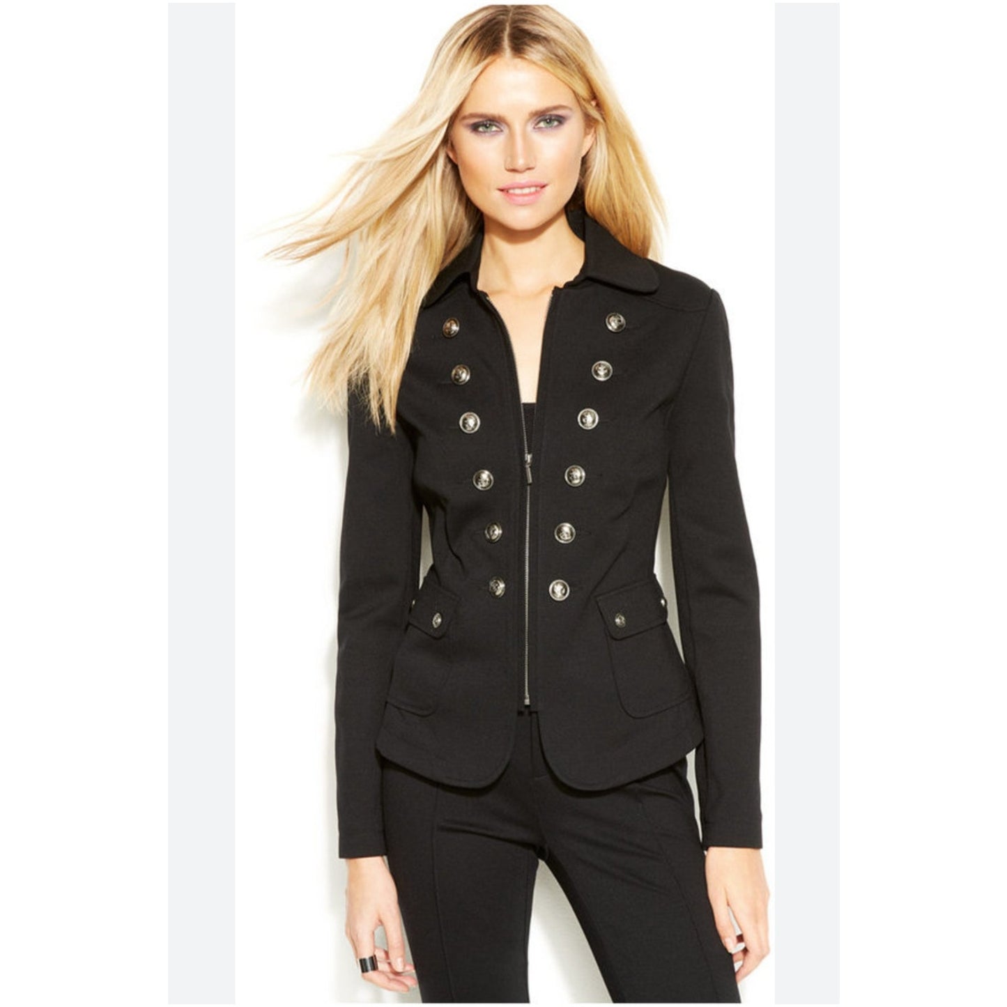 INC International Concepts Black Zip Front Military Jackets Size Small