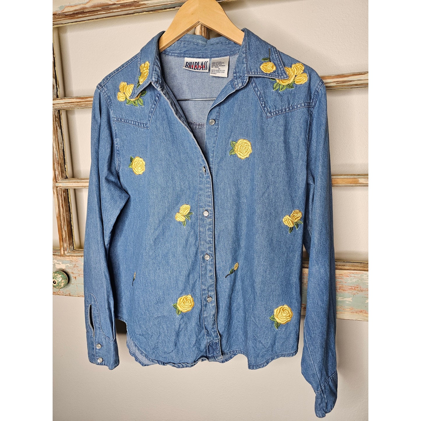 Vintage Bill Blass Denim Button Up Shirt W/ Embroidered Size Medium