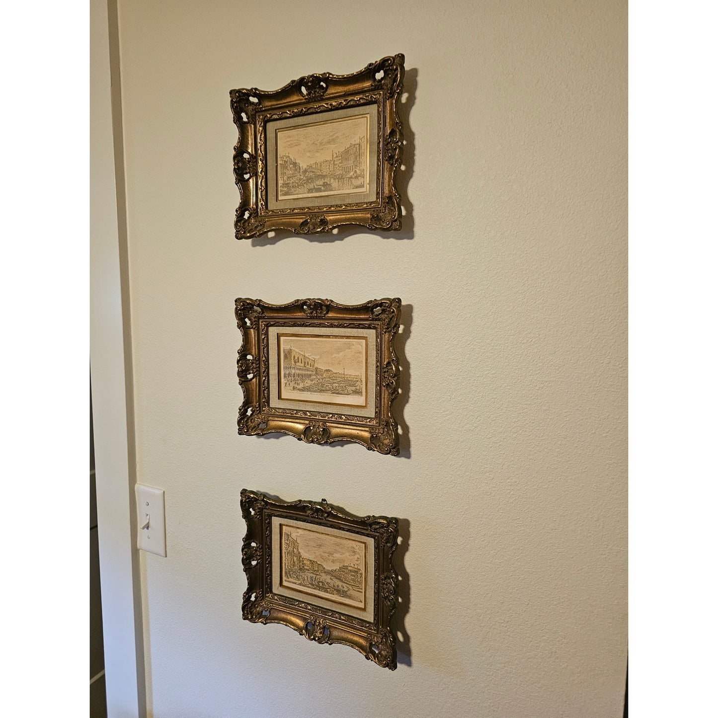 Vintage Venetian Prints Set of 3 Johannes Baptista Brustoloni Original Gold frames