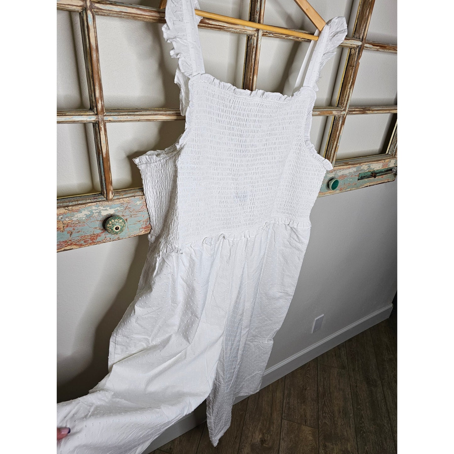 NWT Eloquii Ruffle Shoulder Sleeveless Cropped White Dot Jumpsuit Size 28