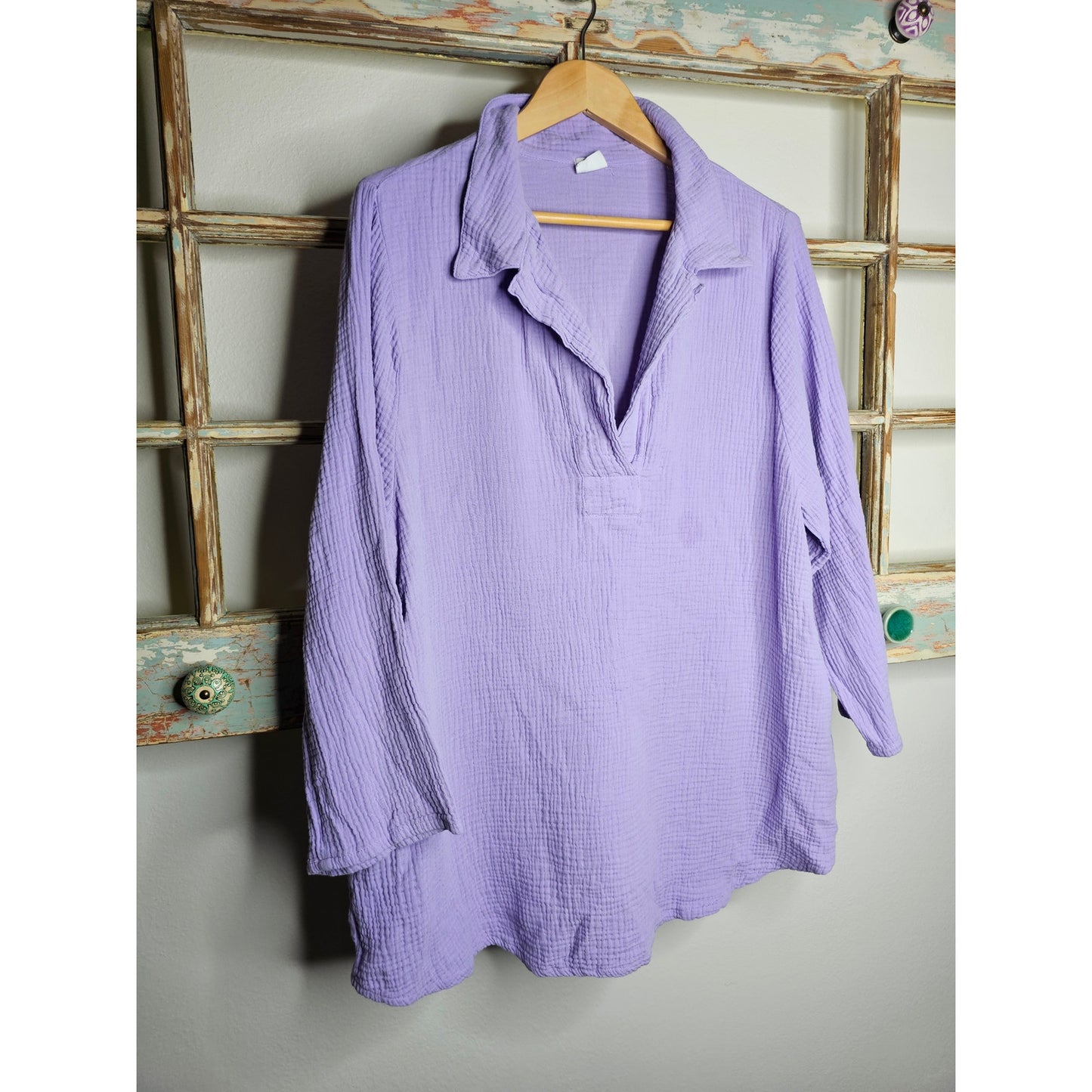 Et' Lois Cotton Purple Gauzy pullover Ladies size Large