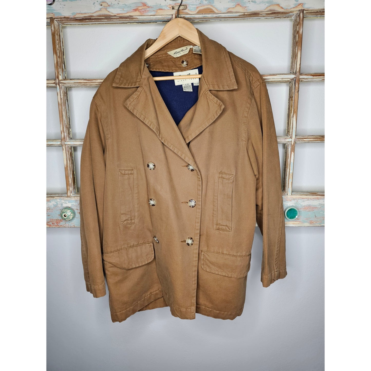 Vintage Eddie Bauer Ladies Khaki Peacoat with Wool removable Lining size Large