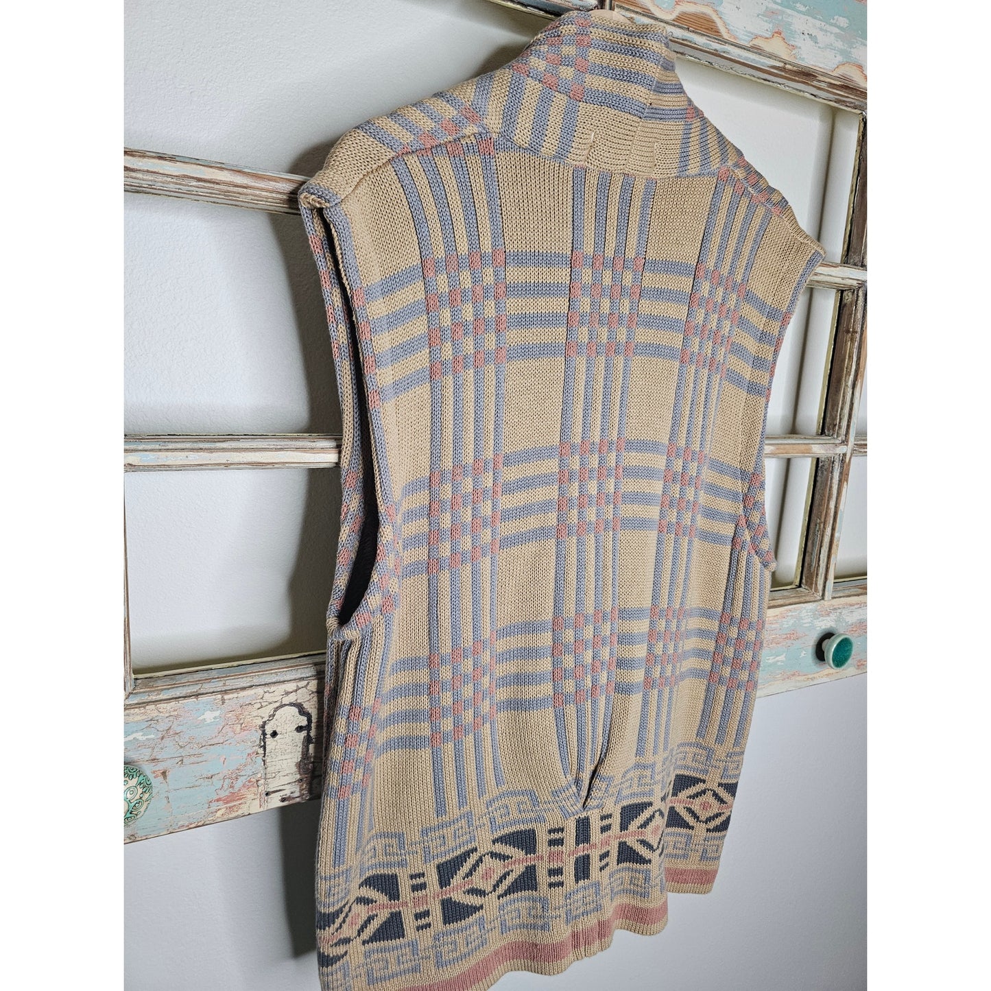 Sage Hand-loomed Vest Tribal Southwest Design Button Front Size Large