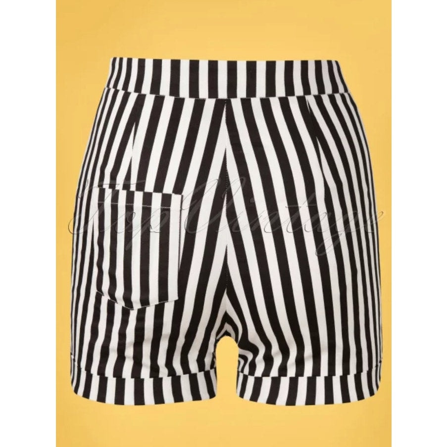 NWT Katakomb 50s Connie Striped Shorts in Black/White Size Medium