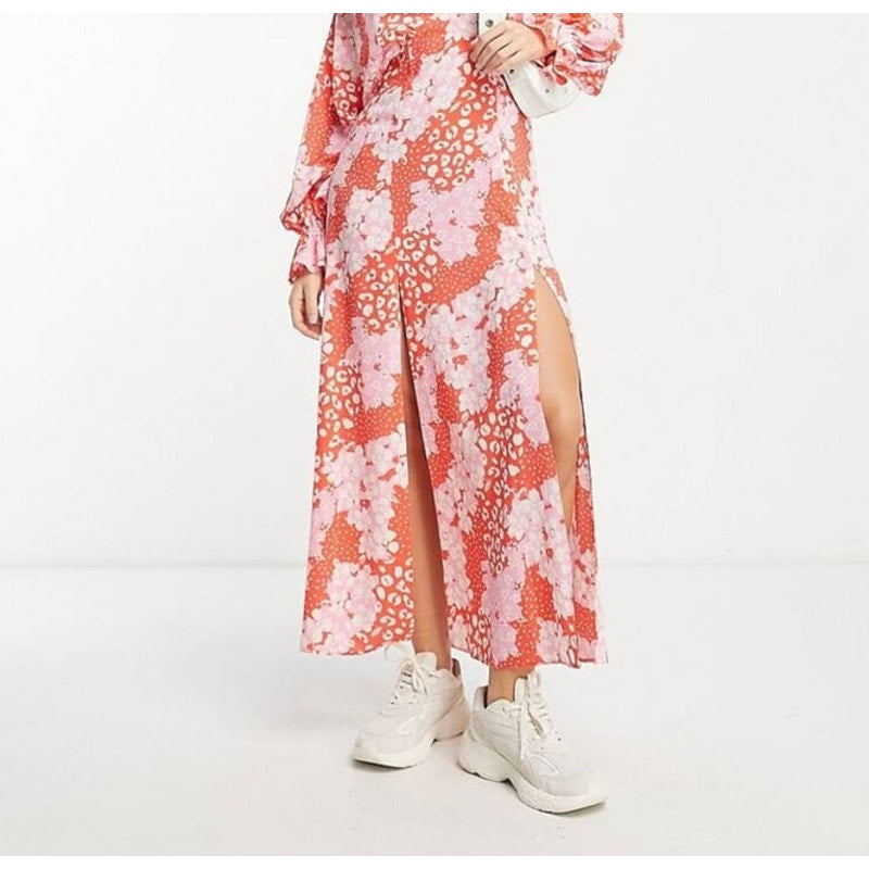 NWT ASOS Plunge Batwing Maxi Dress Pink Splice Print Ladies size 4