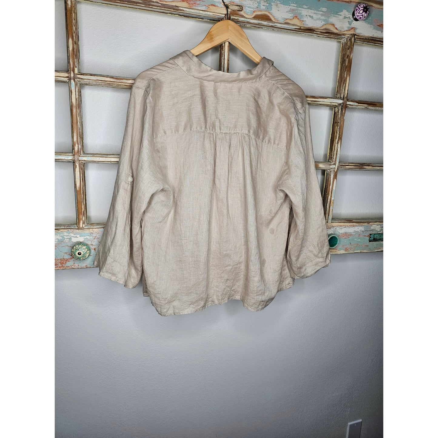 Linen INC Tan 3/4 Sleeve Twisted front At Waist Ladies Size XL