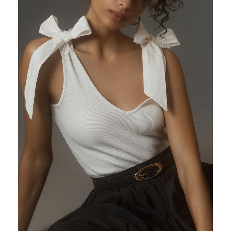NWT Anthropologie Maeve White Tank Top W/ Bows Ladies size Medium