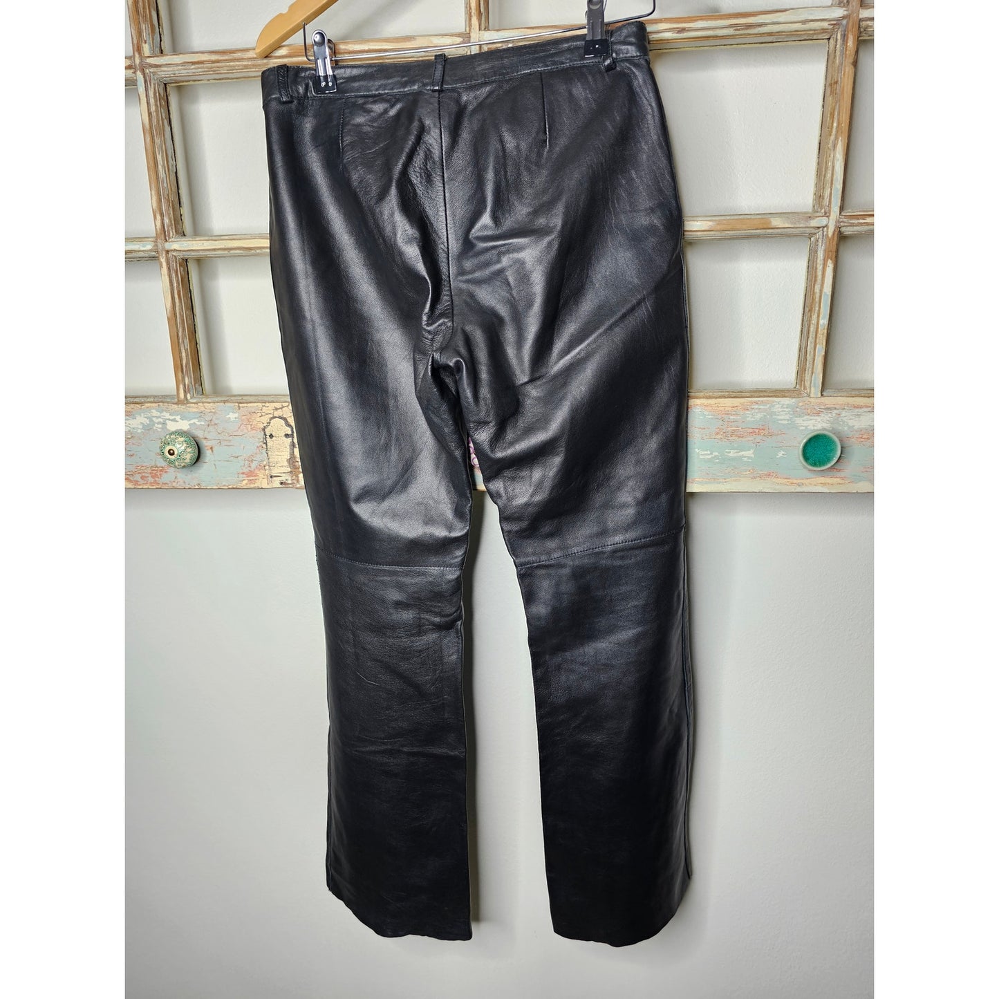 Hugo Buscati Black Leather Straight Leg Pants Motorcycle, riding, biker chic Size 8
