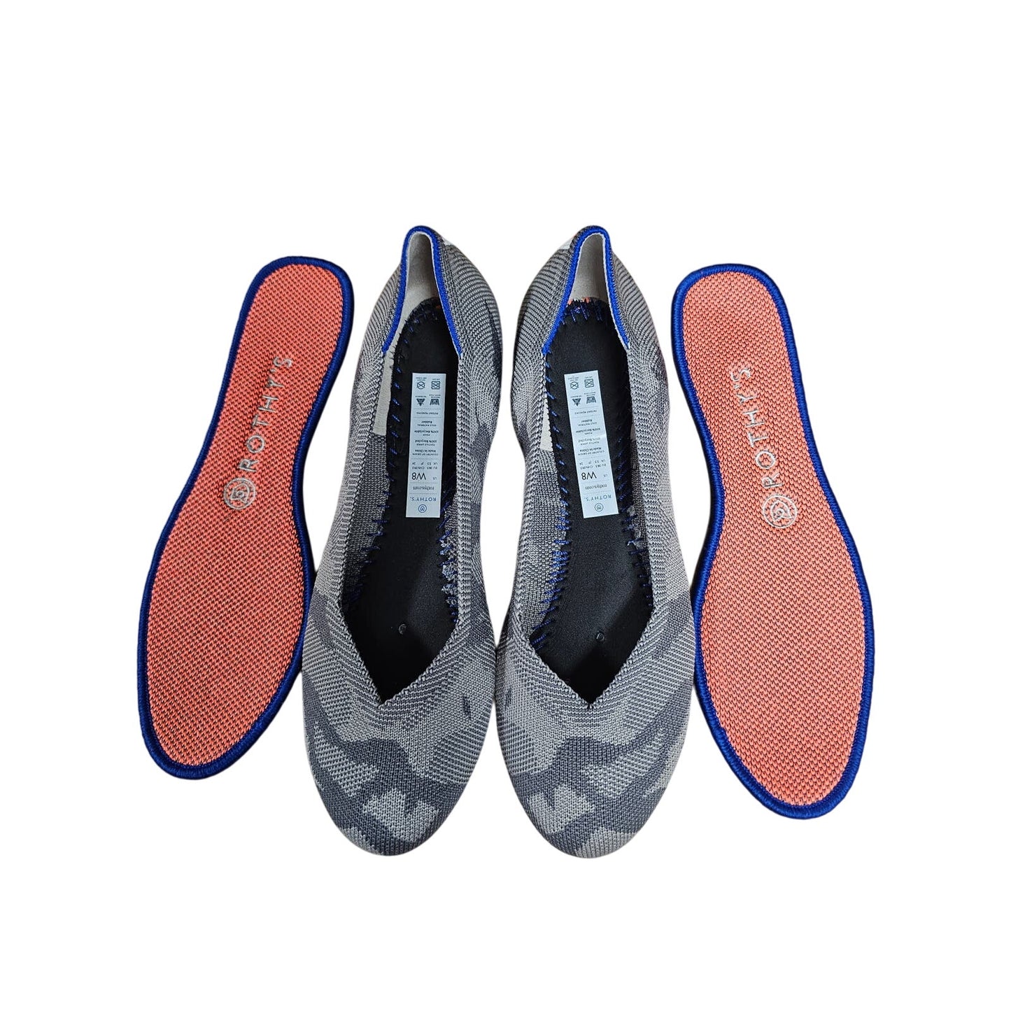 NWOB Rothy's Gray Camo Ballerina Rounded Toe Flats ladies Shoes size 8