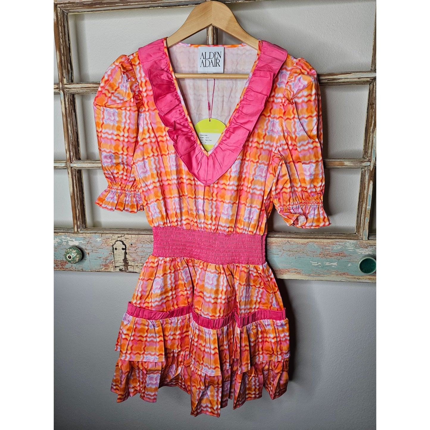 NWT Alden Adair Kelsey Cotton Dress in Retro Plaid Pink/ Orange Ladies size Small