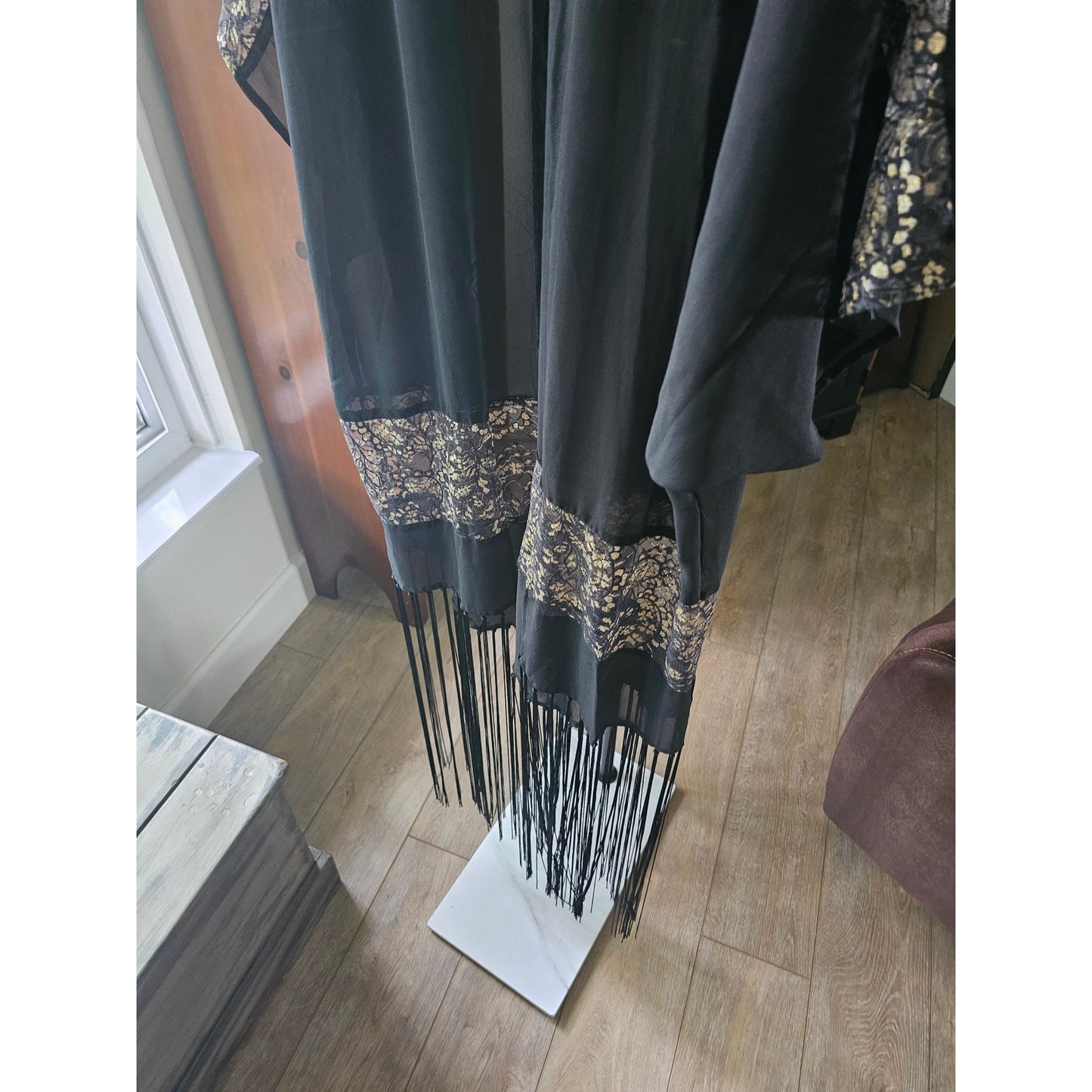 NWT Betsey Johnson black & gold Fringe Sheer Kimono ladies OSFM