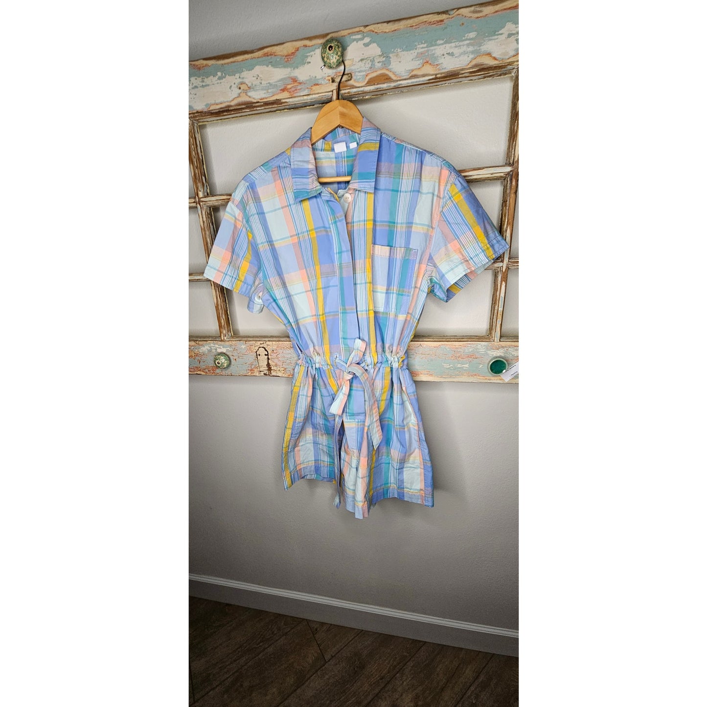 Gap Plaid 100% Cotton Romper with belted waist size 12