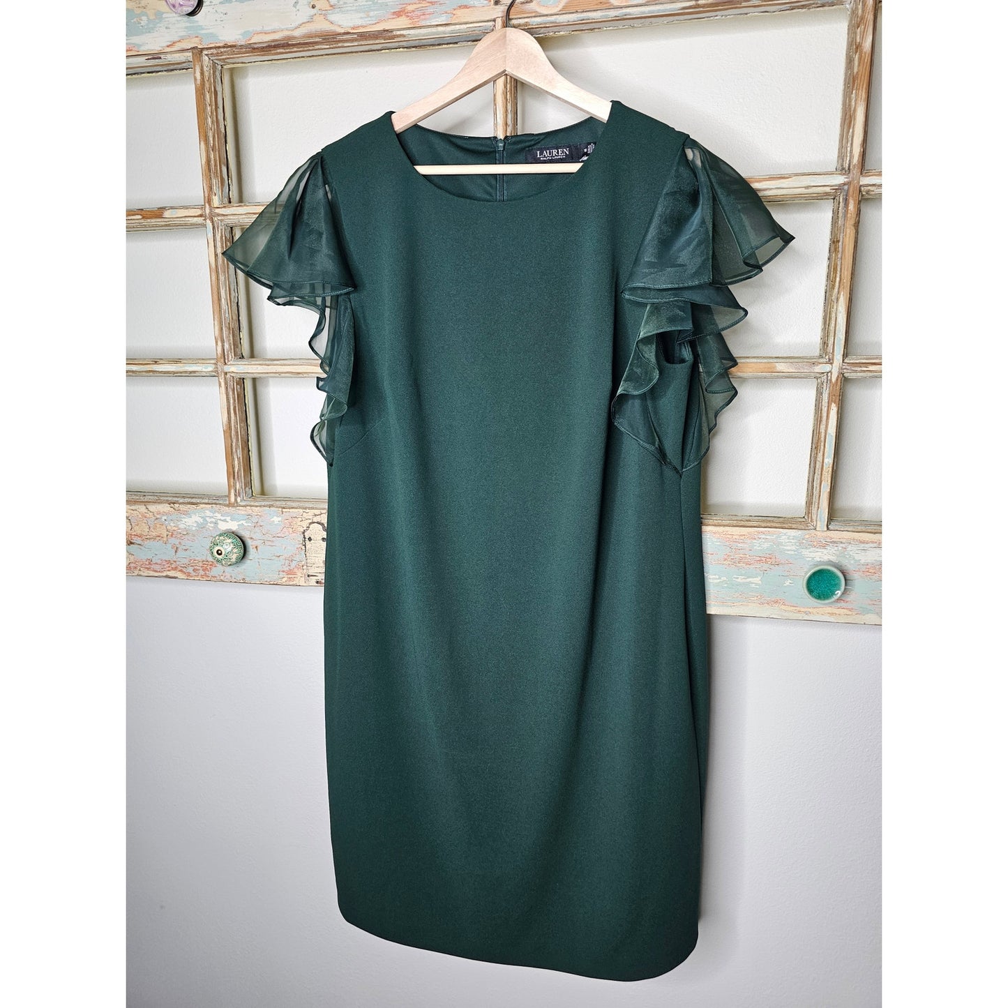 NWT Ralph Lauren Green Ruffled Sleeve Dress size 16