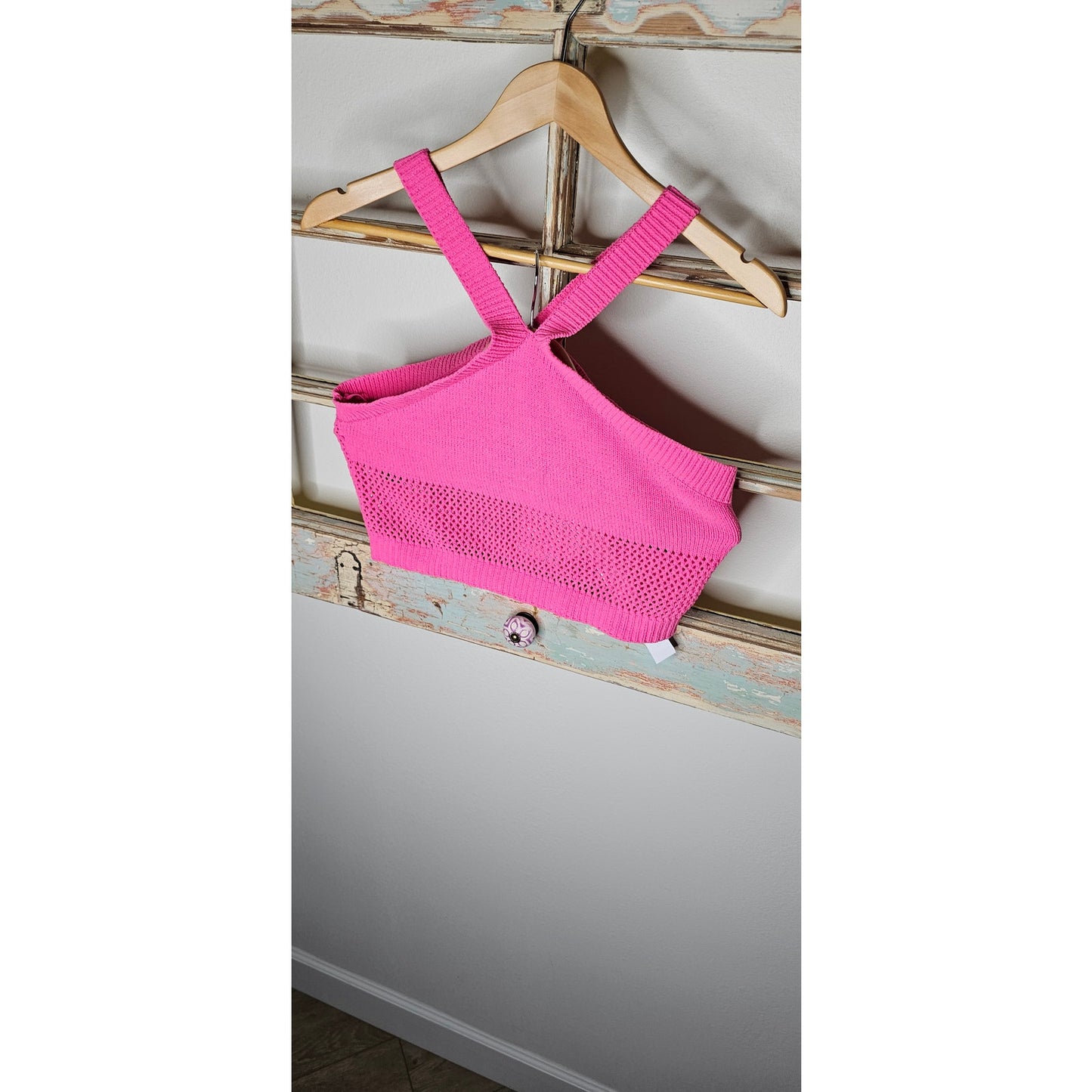 NWT Zara Pink Knit Crop Tank Top Ladies Size Large