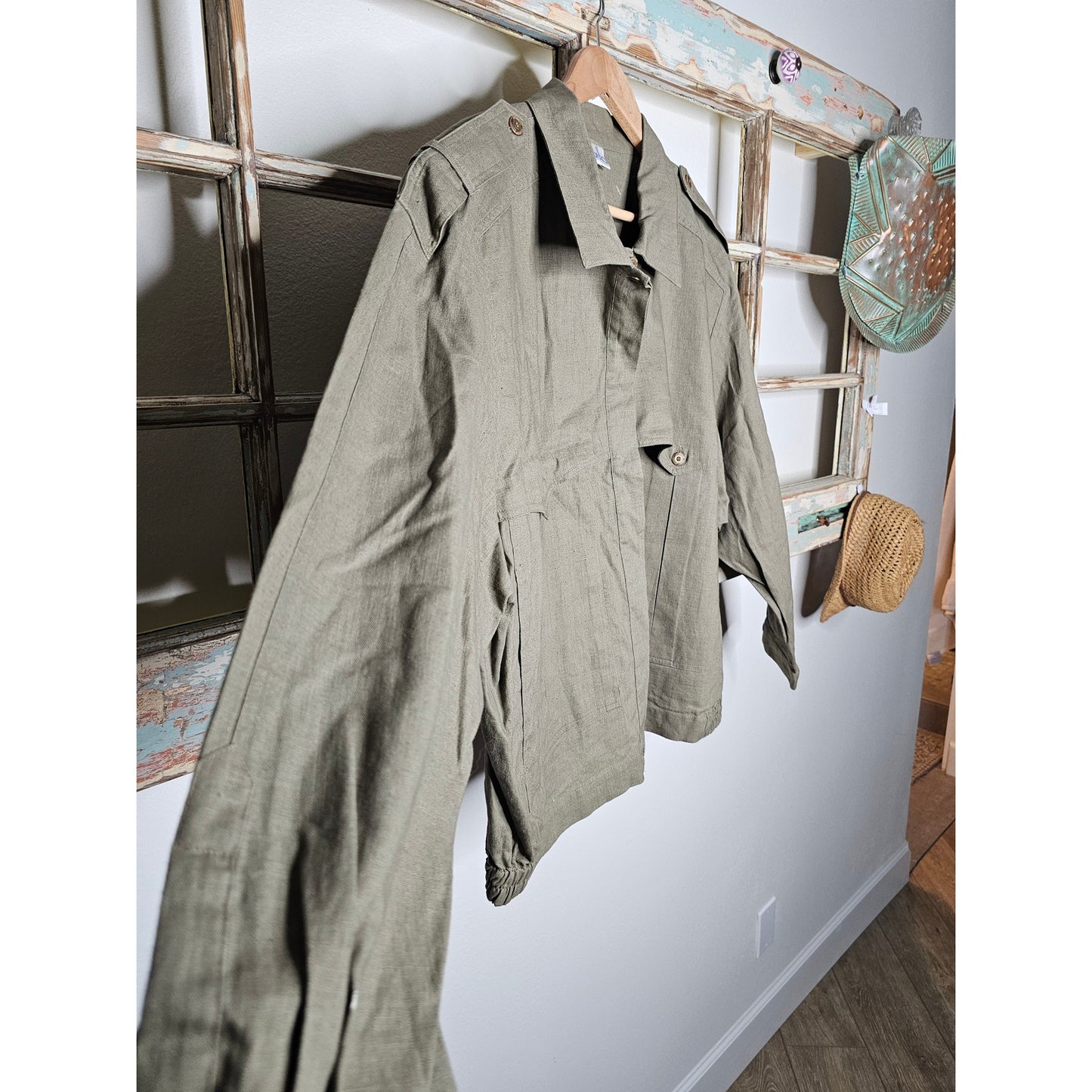 Linen Khaki Button Up Utility Style Jacket Ladies size 22