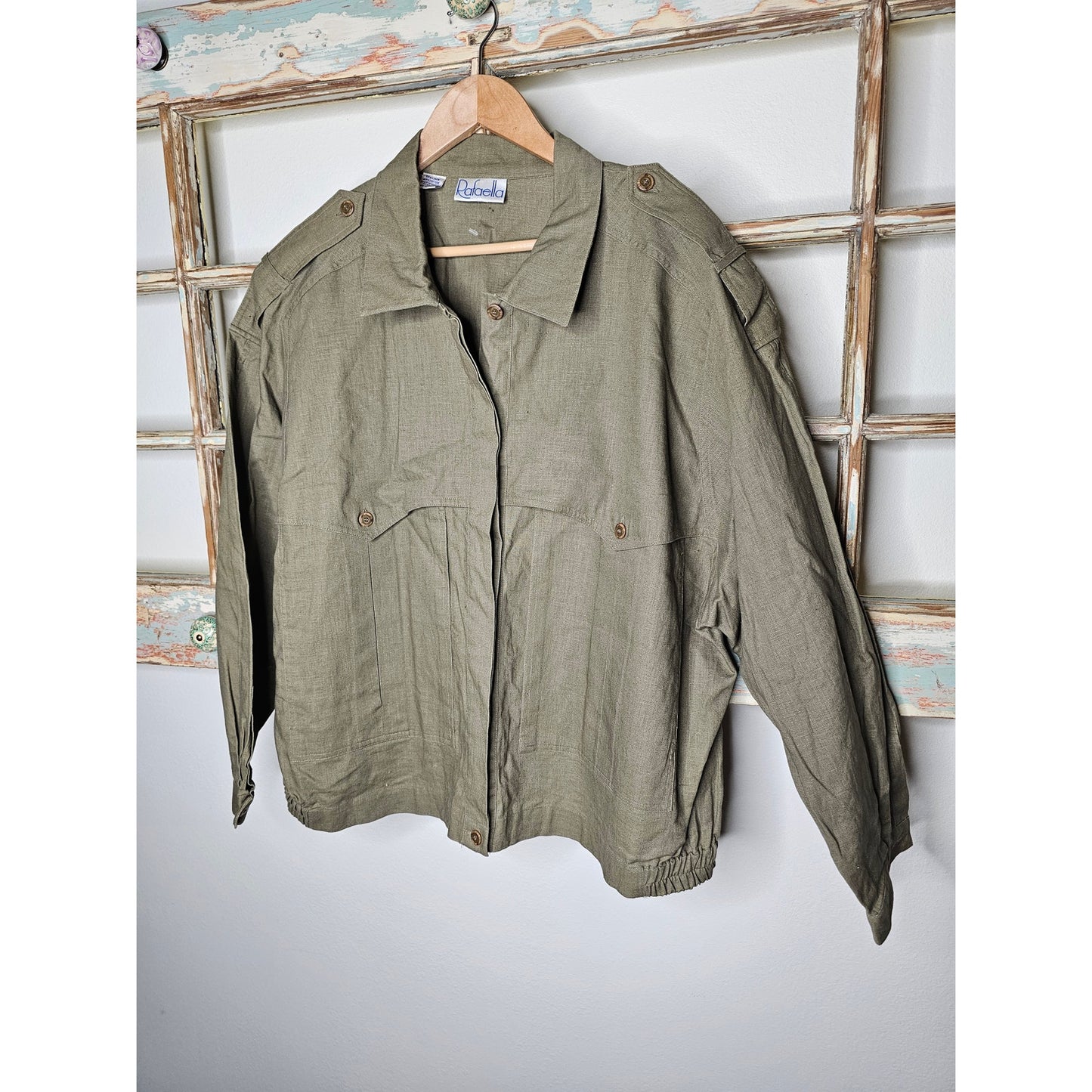 Linen Khaki Button Up Utility Style Jacket Ladies size 22