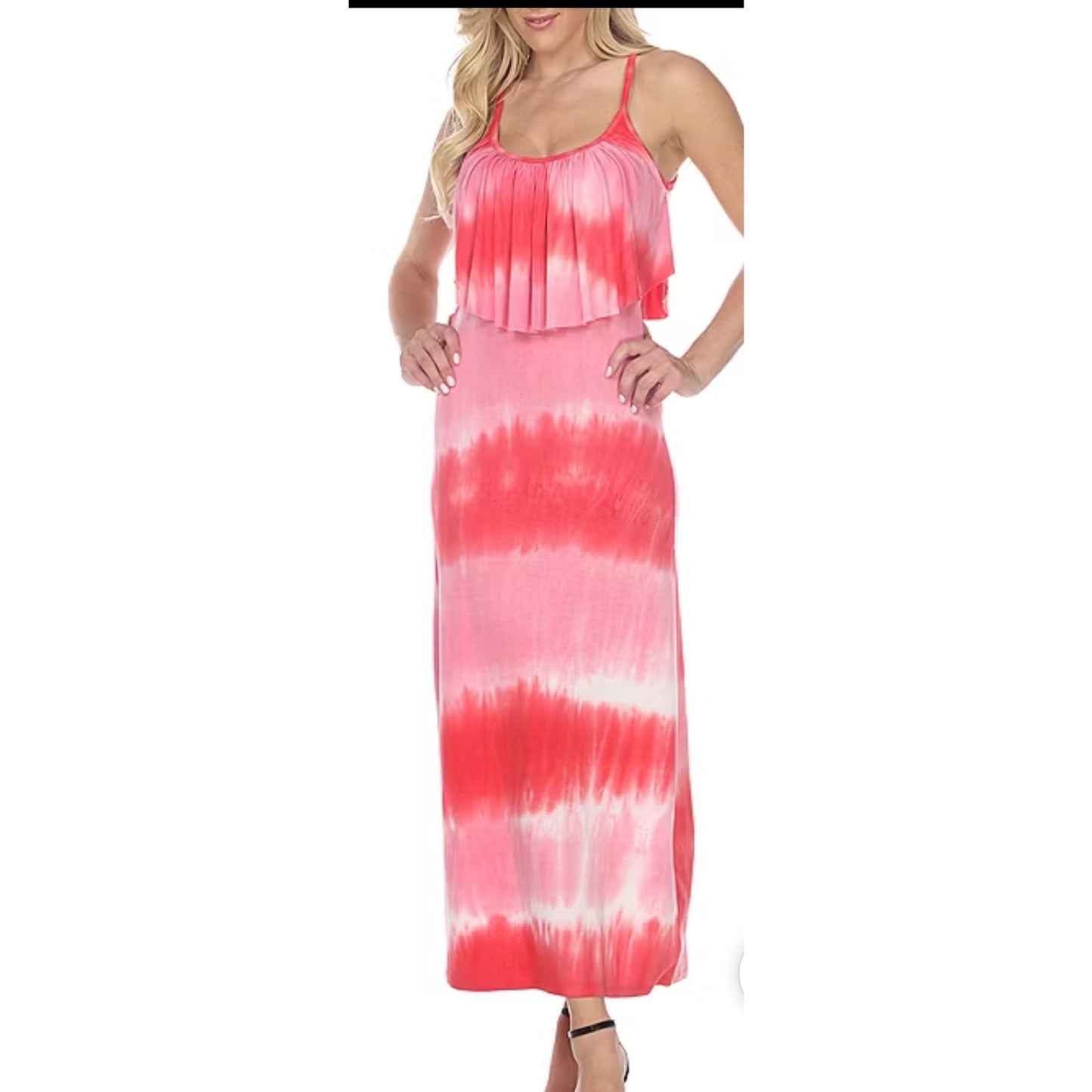 NWT White Mark Red/ Pink Tie Dye Spaghetti Strap Maxi Dress Size Large