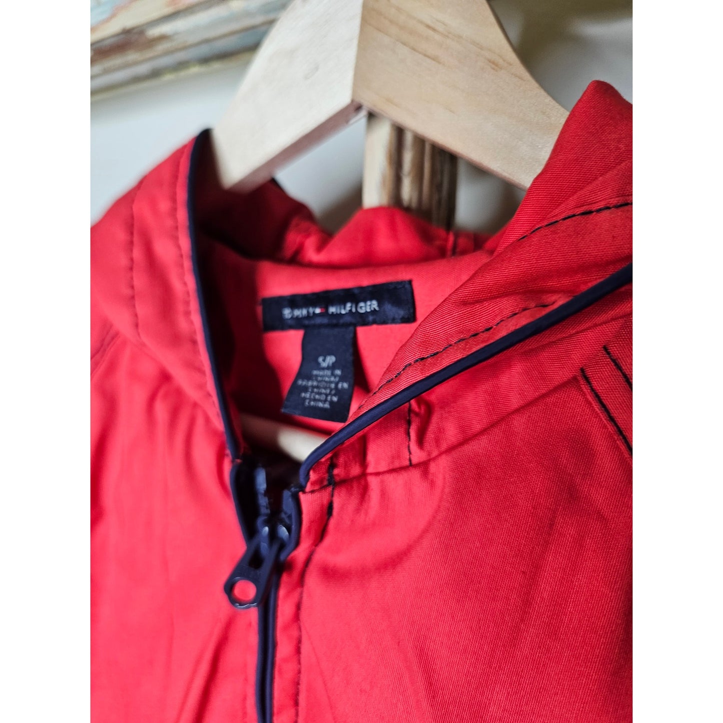 Tommy Hilfiger Red/ Blue Zip Front Hooded Jacket ladies size Small
