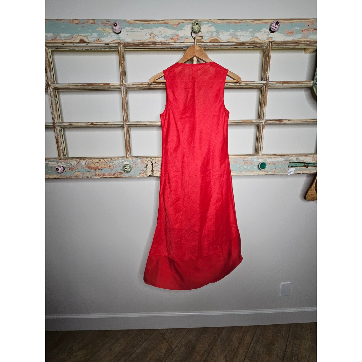 Sundance Red Midi Linen/ Silk Asymmetrical Sleeveless Dress Size Small