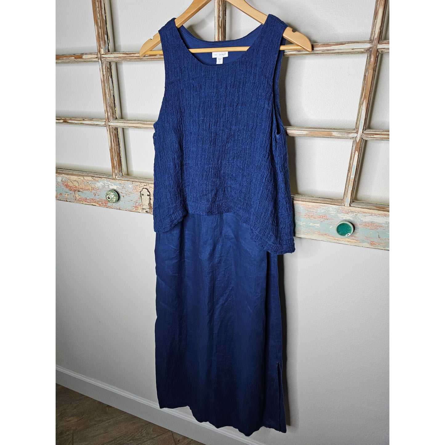 Vintage Linen Pure Jill Blue Midi Sleeveless Dress Ladies Size Small