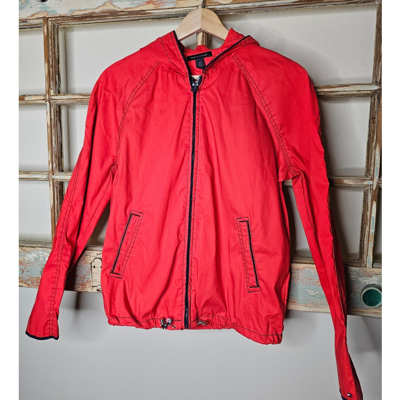 Tommy Hilfiger Red/ Blue Zip Front Hooded Jacket ladies size Small