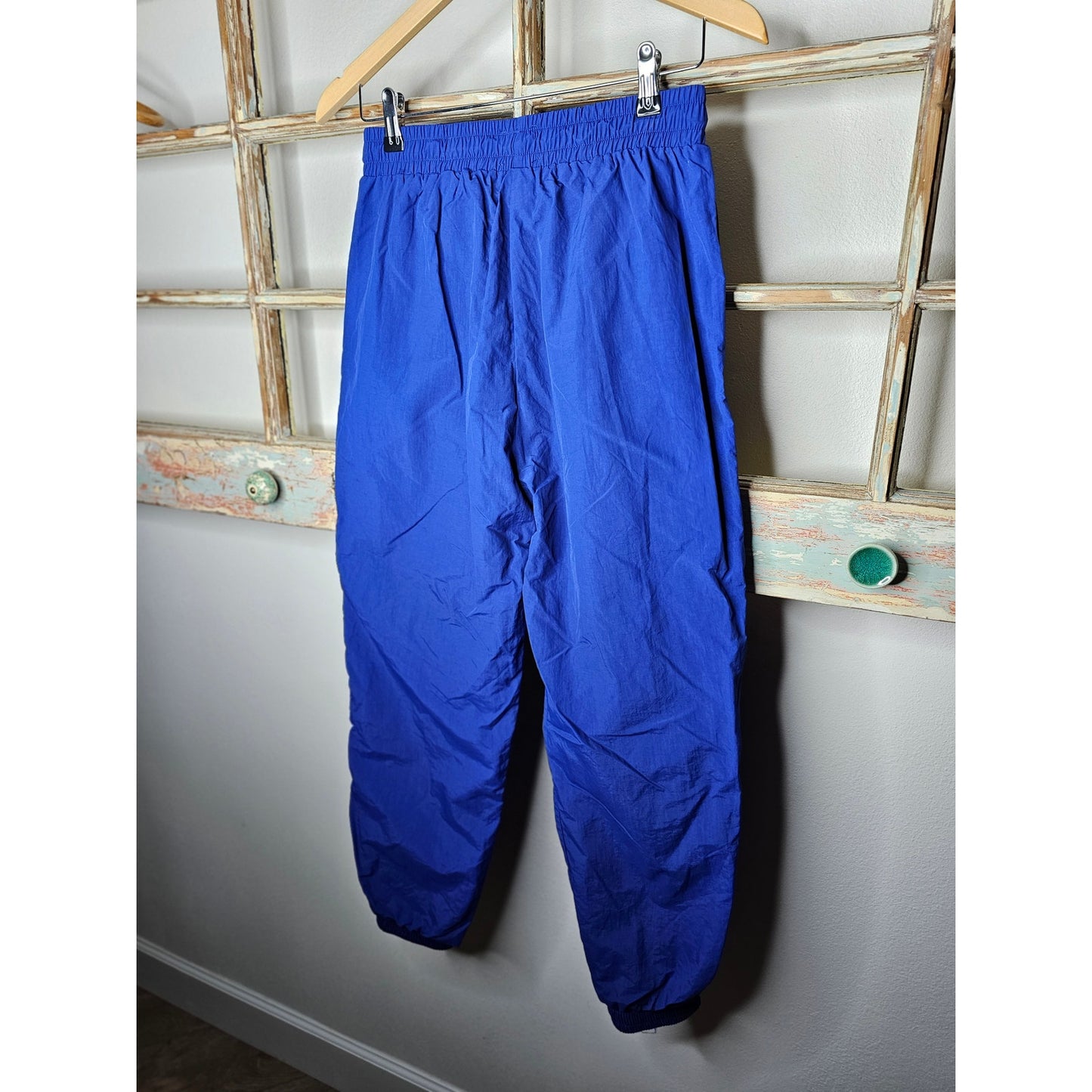 Wilo Cobalt Blue Nylon Track Pants elastic bottoms & waist W/ cinch Size Small