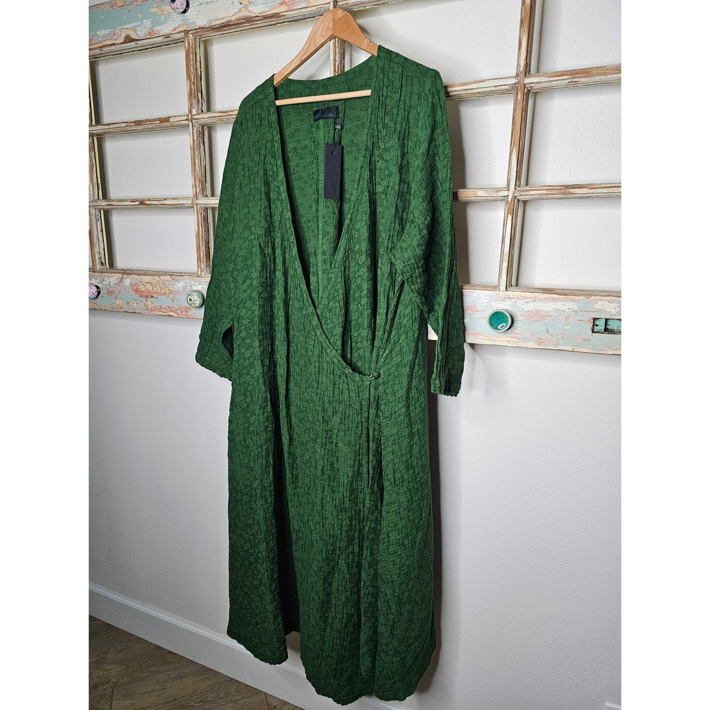 NWT Peacock Ways Green Long Sleeve Wrap Boho Dress Size Large