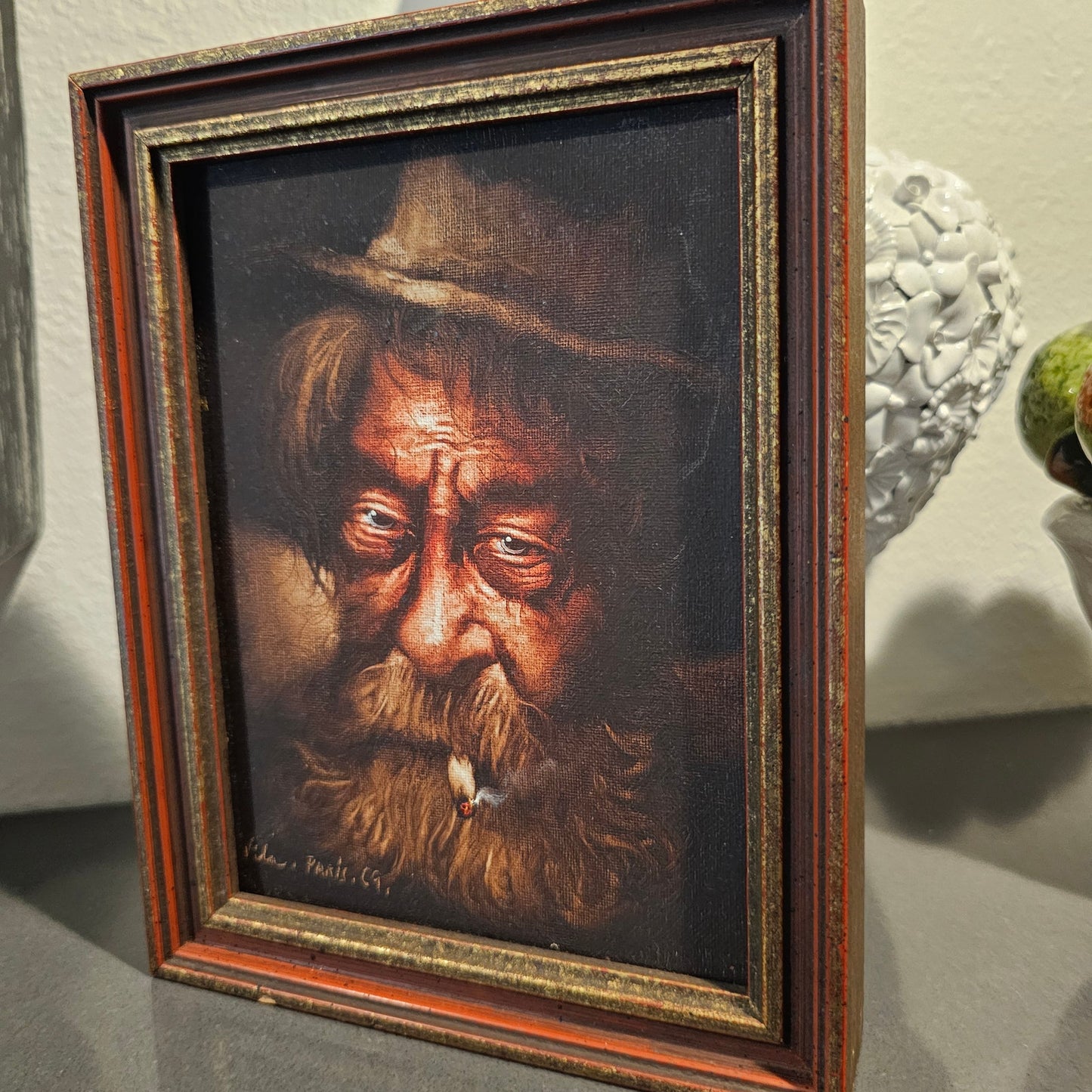 Vintage Set of Framed Oil Paintings Vila Paris 1969 Old Man Pipe & Cigarette