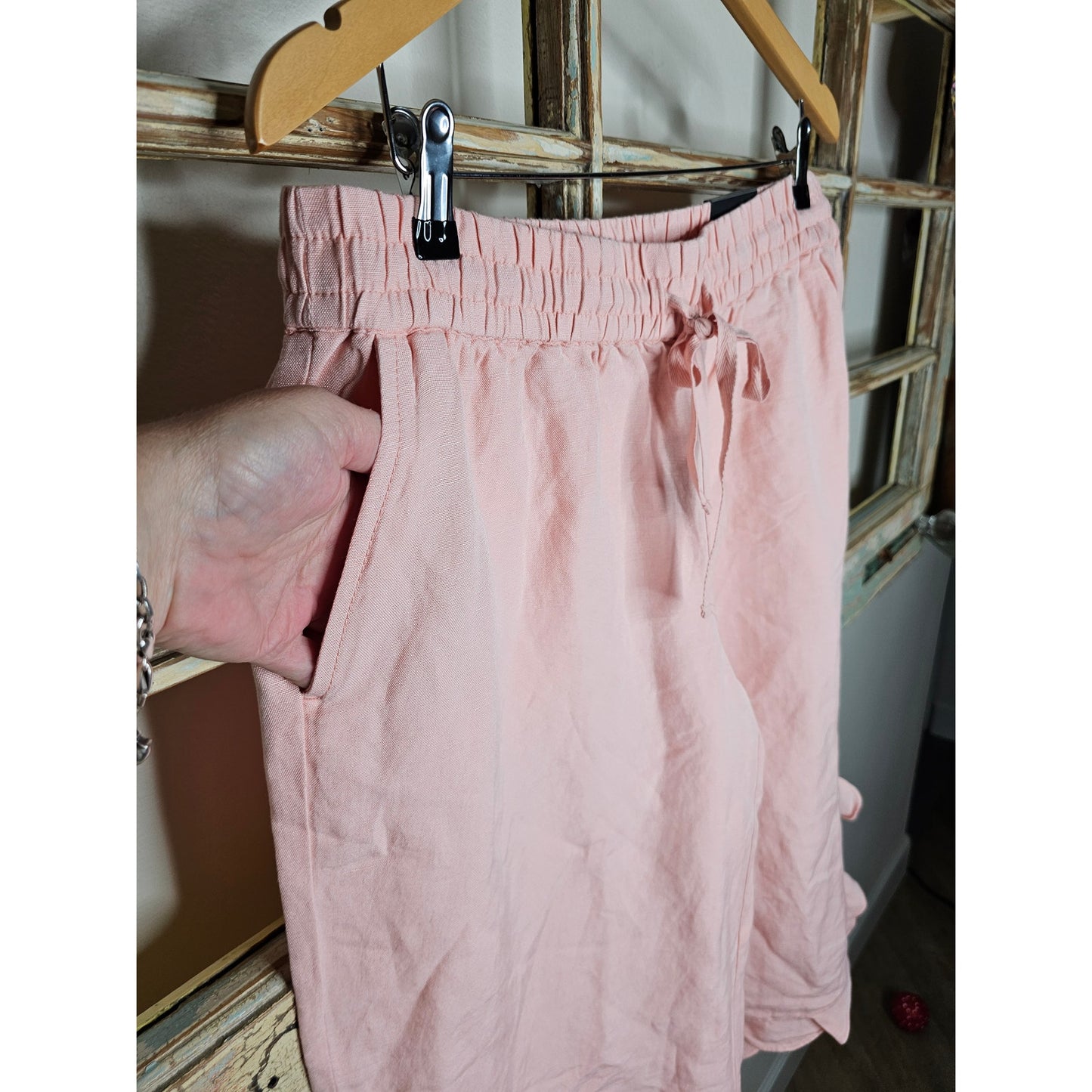NWT Lane Bryant Peach Linen Ruffle Hem Cropped Pants Size 14/16