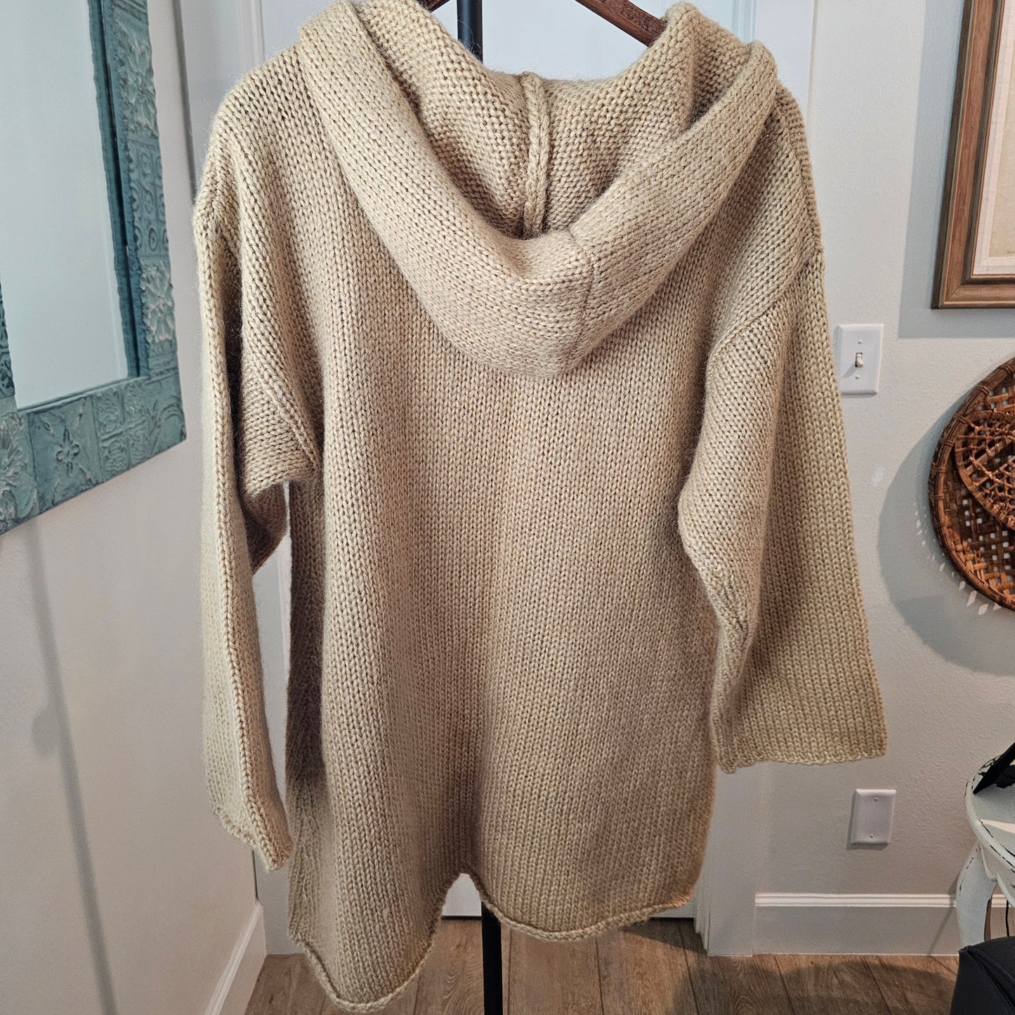 Soft Surroundings Tan Mohair 3 Button Cardigan With Hood Ladies size Small