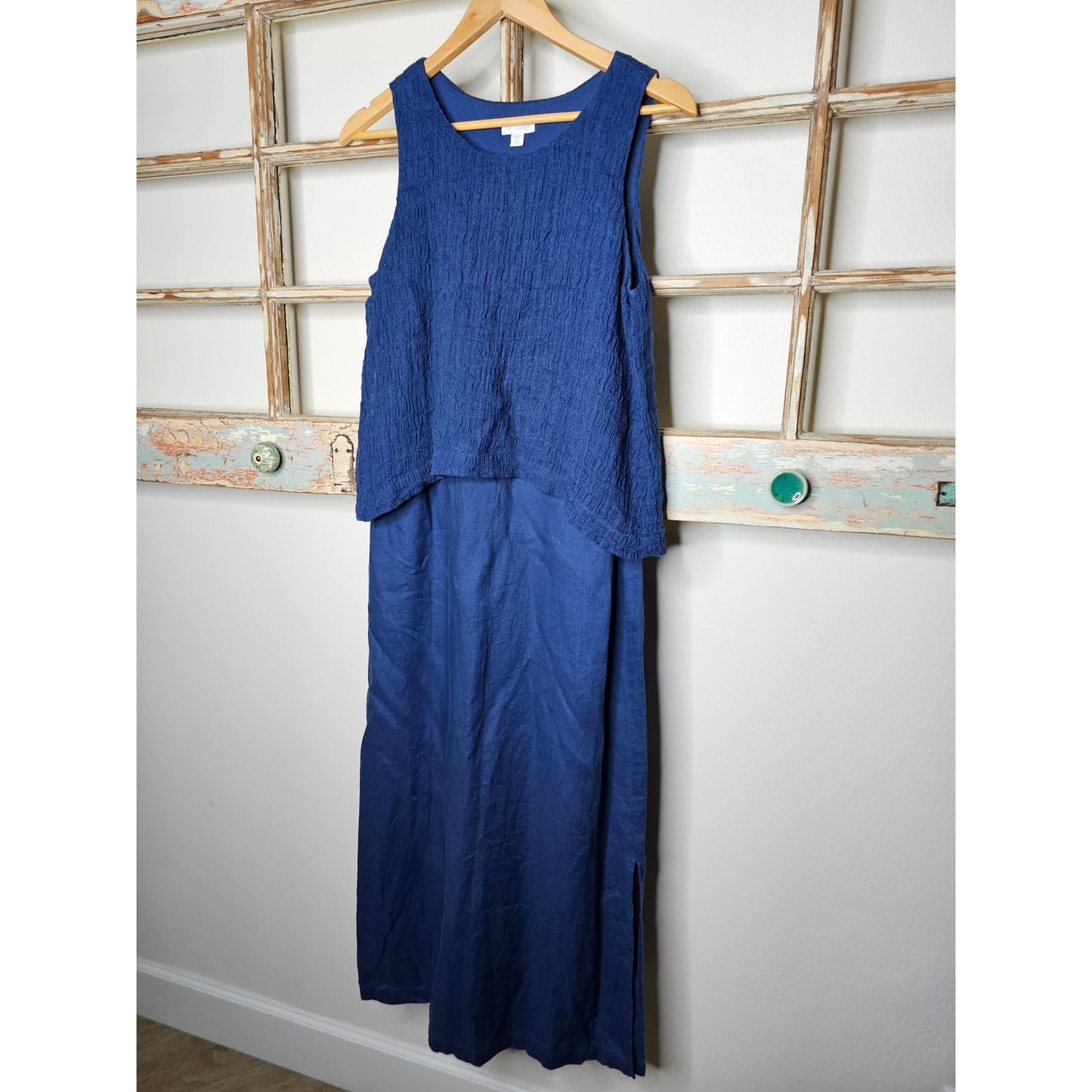 Vintage Linen Pure Jill Blue Midi Sleeveless Dress Ladies Size Small