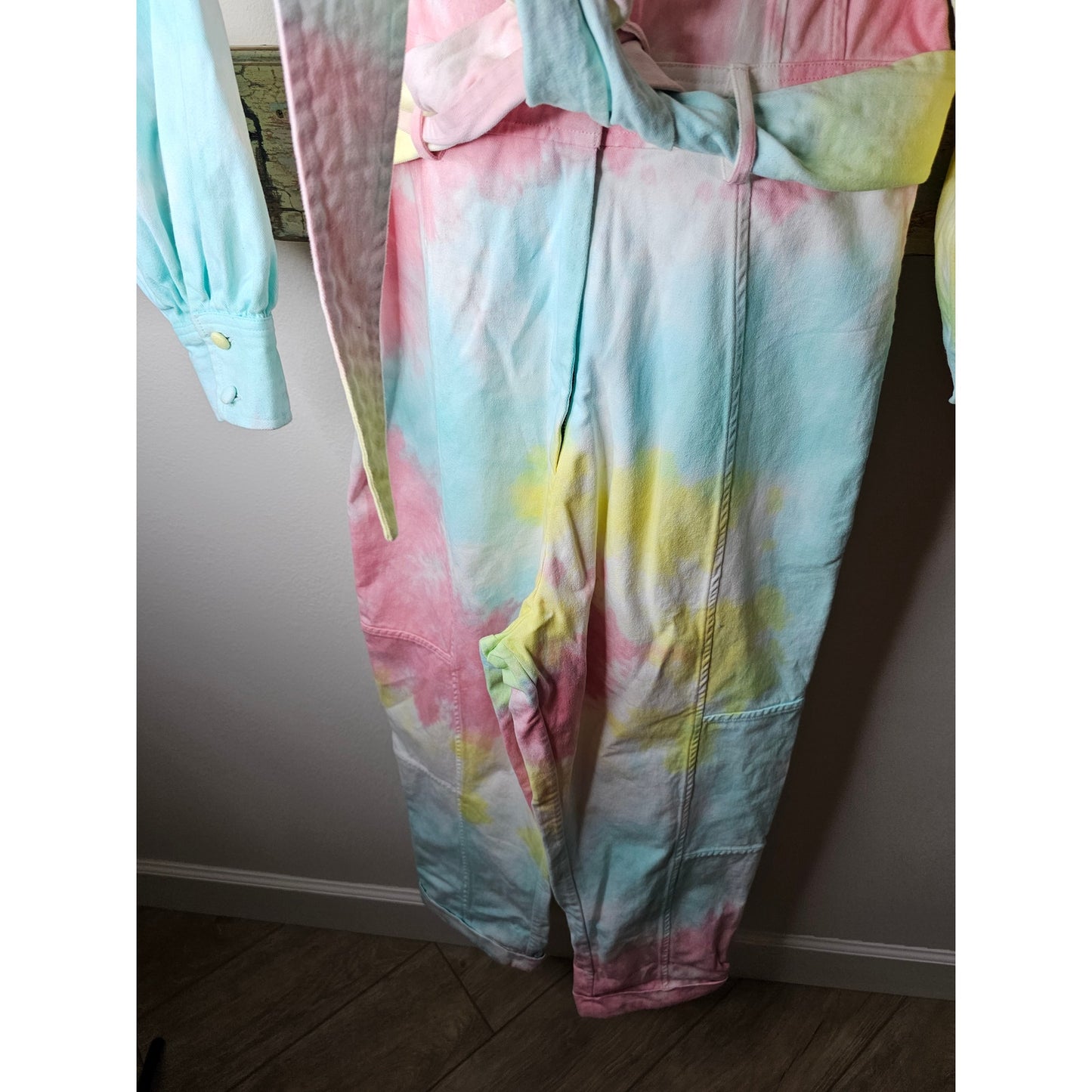 NWT Love Shack Fancy Paca Jumpsuit Rainbow Radial Tie Dye Size 6