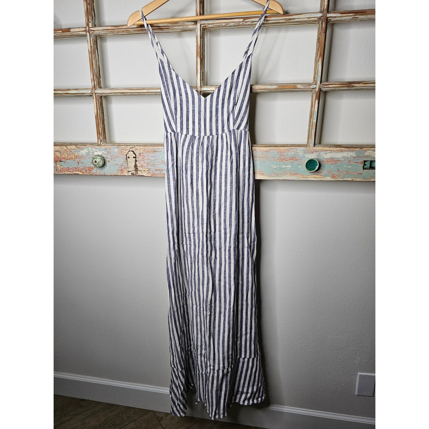 Linen Antibes Blanc Ladies Lined Striped Tiered Midi Dress Ladies Size 6