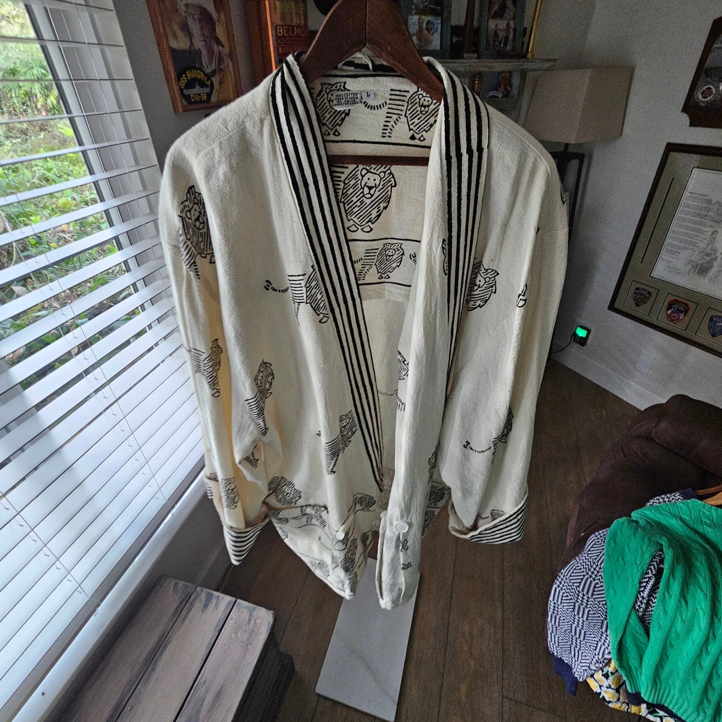 Tiger Block Print Cardigan w/ Contrasting Stripped Trim size Large-XXL