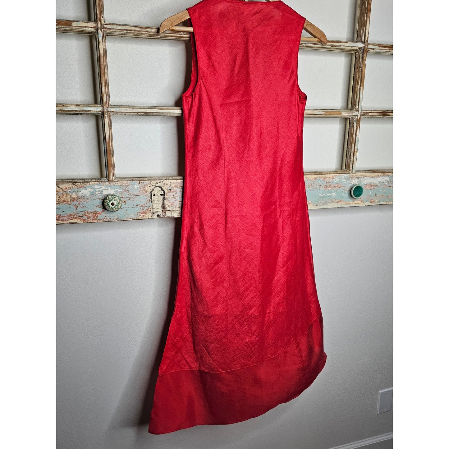 Sundance Red Midi Linen/ Silk Asymmetrical Sleeveless Dress Size Small