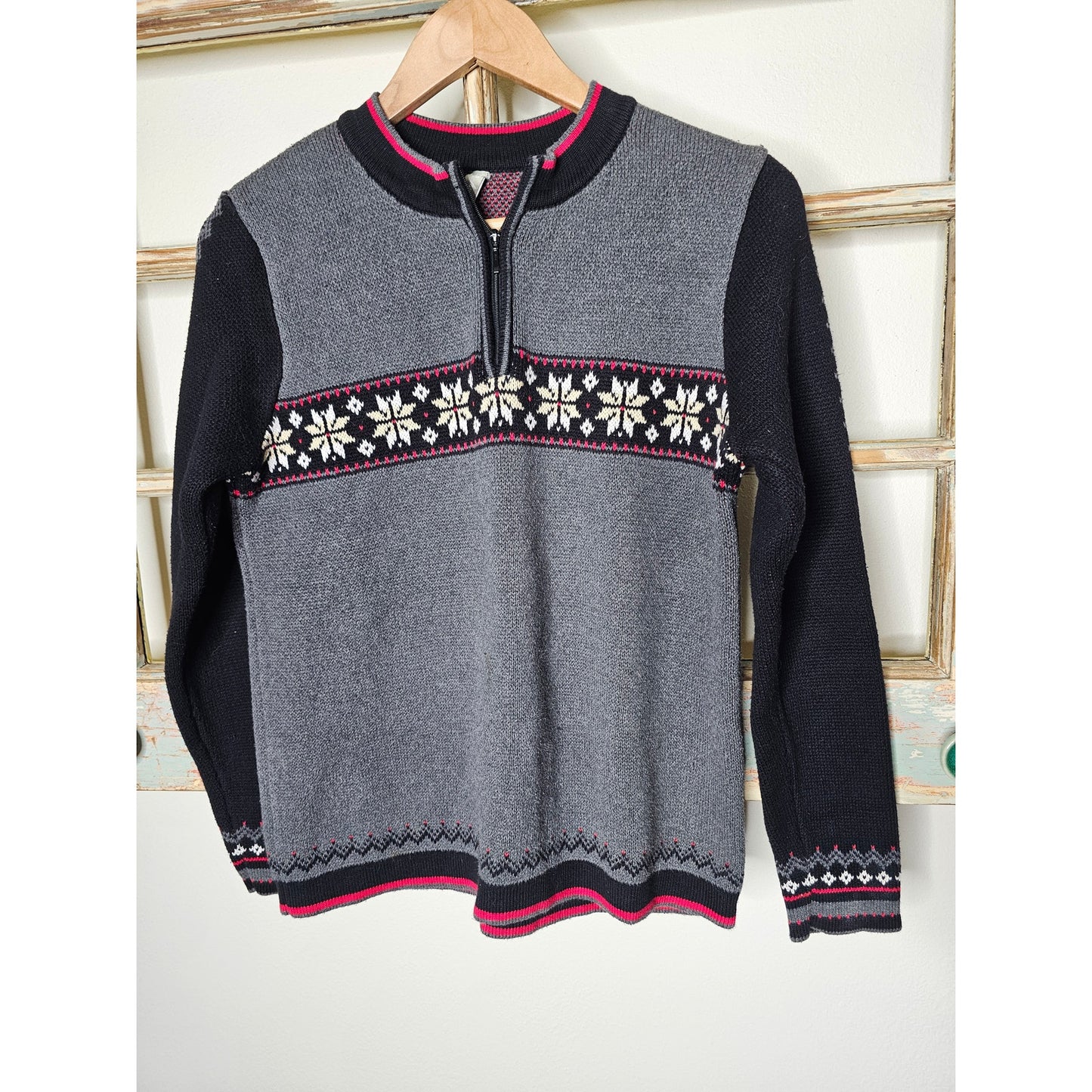 Hanna Anderson Fair Isle Colorblock 1/3 Zip Sweater Ladies size small