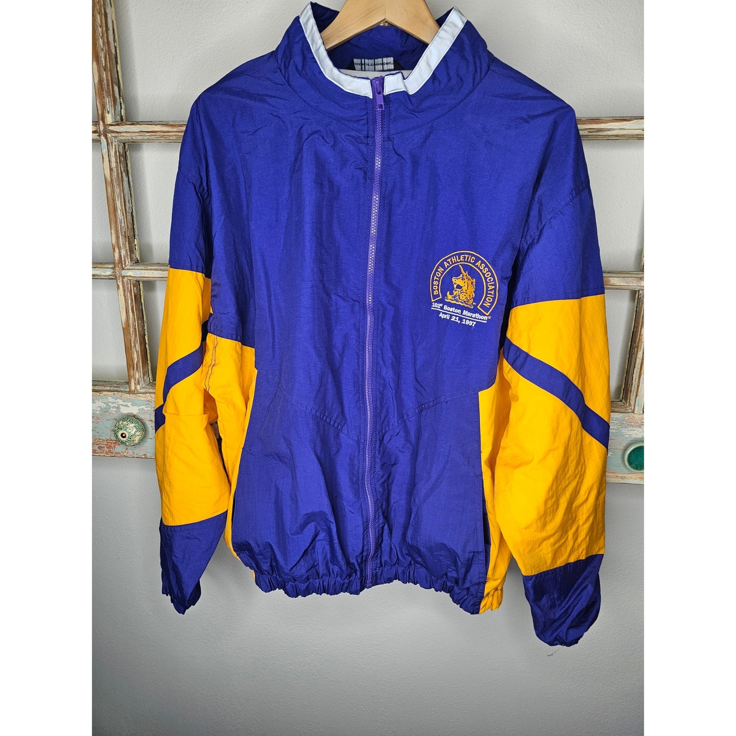 Vintage Boston Marathon Nylon Embroidered Purple/Gold Jacket size Large