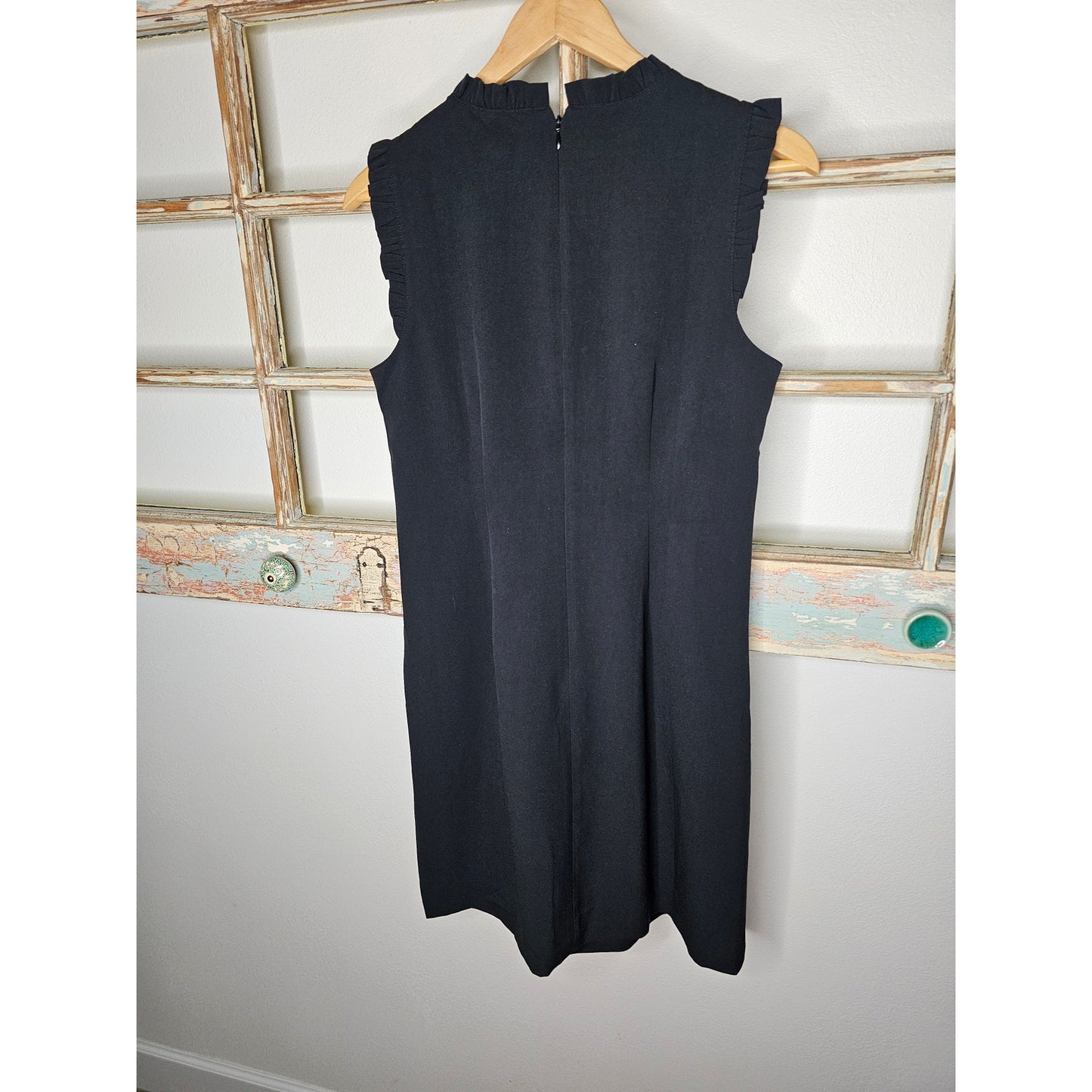 J. Crew Black Sleeveless Ruffled neckline/Sleeveless Straight Dress Size 6