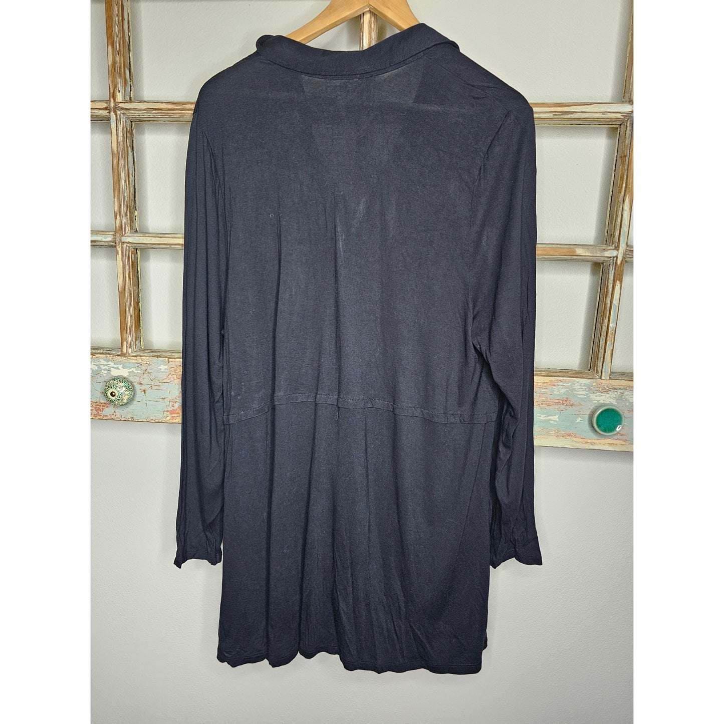 J. Jill Black V-Neck Button Up Tunic Style Ladies Top Size XL