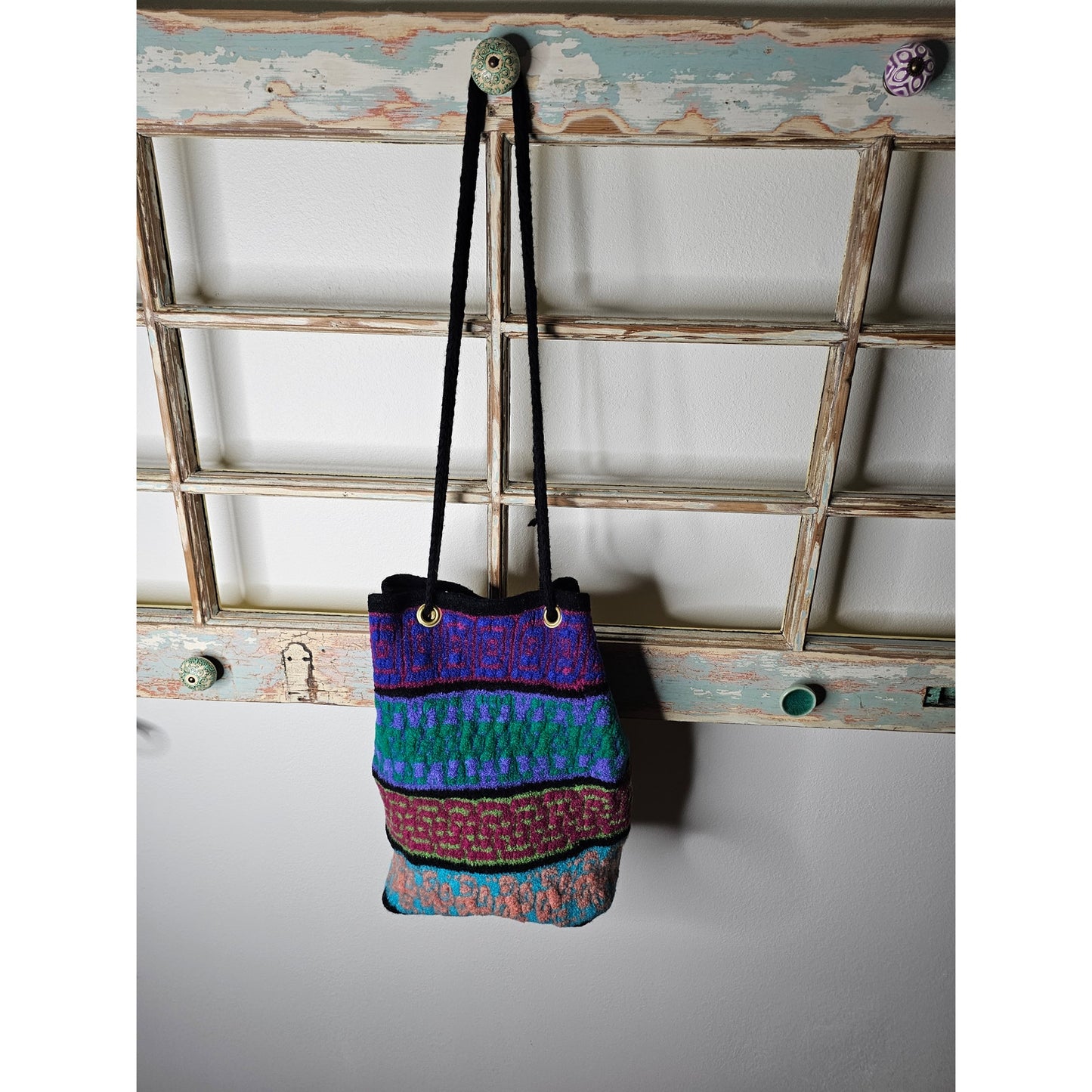 Vintage BOHO Shoulder/ Crossbody Vibrant Yarn Bag with feet