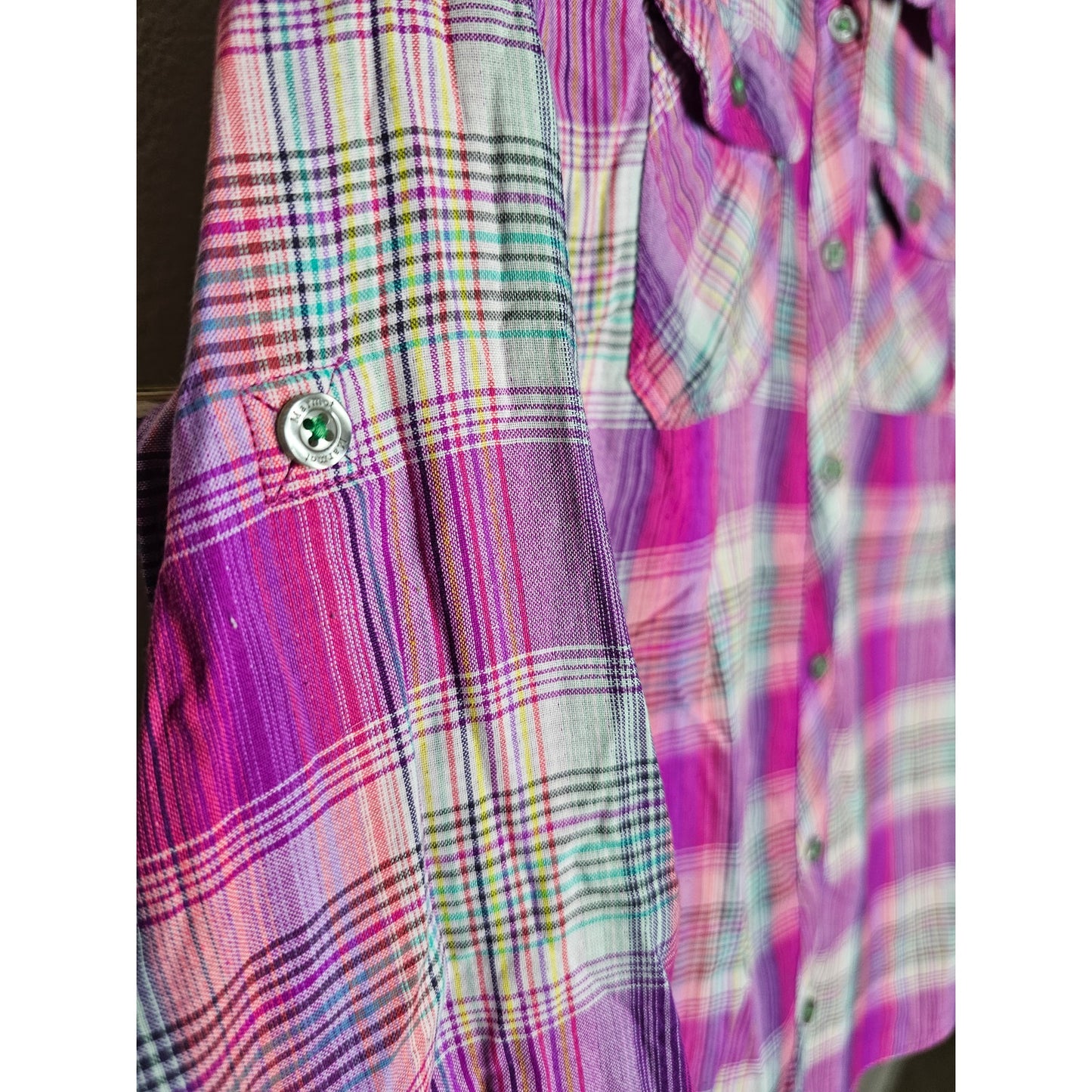 Marmot Magenta Plaid Button Up Long Sleeve Top Ladies size Large