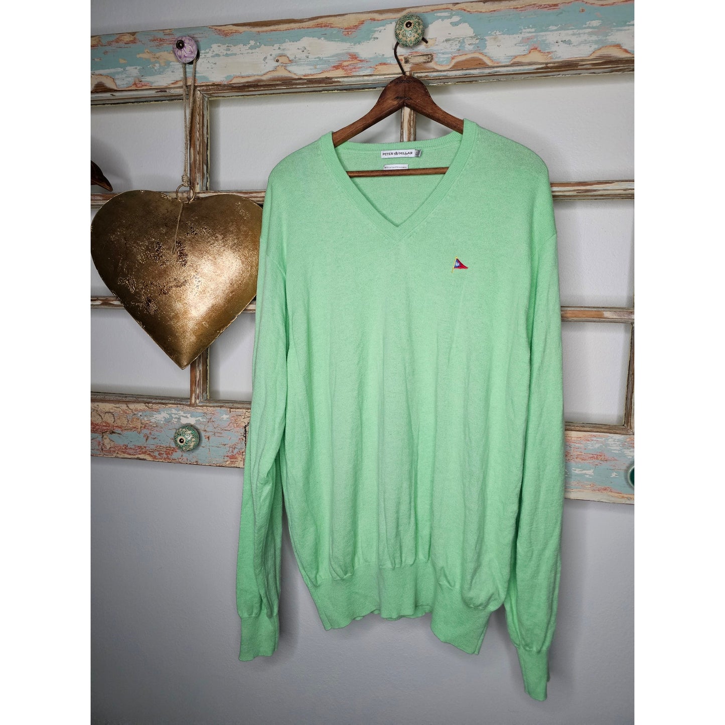 Peter Millar V-neck Green Lightweight Sweater Cotton/Cashmere Men's Size Large
