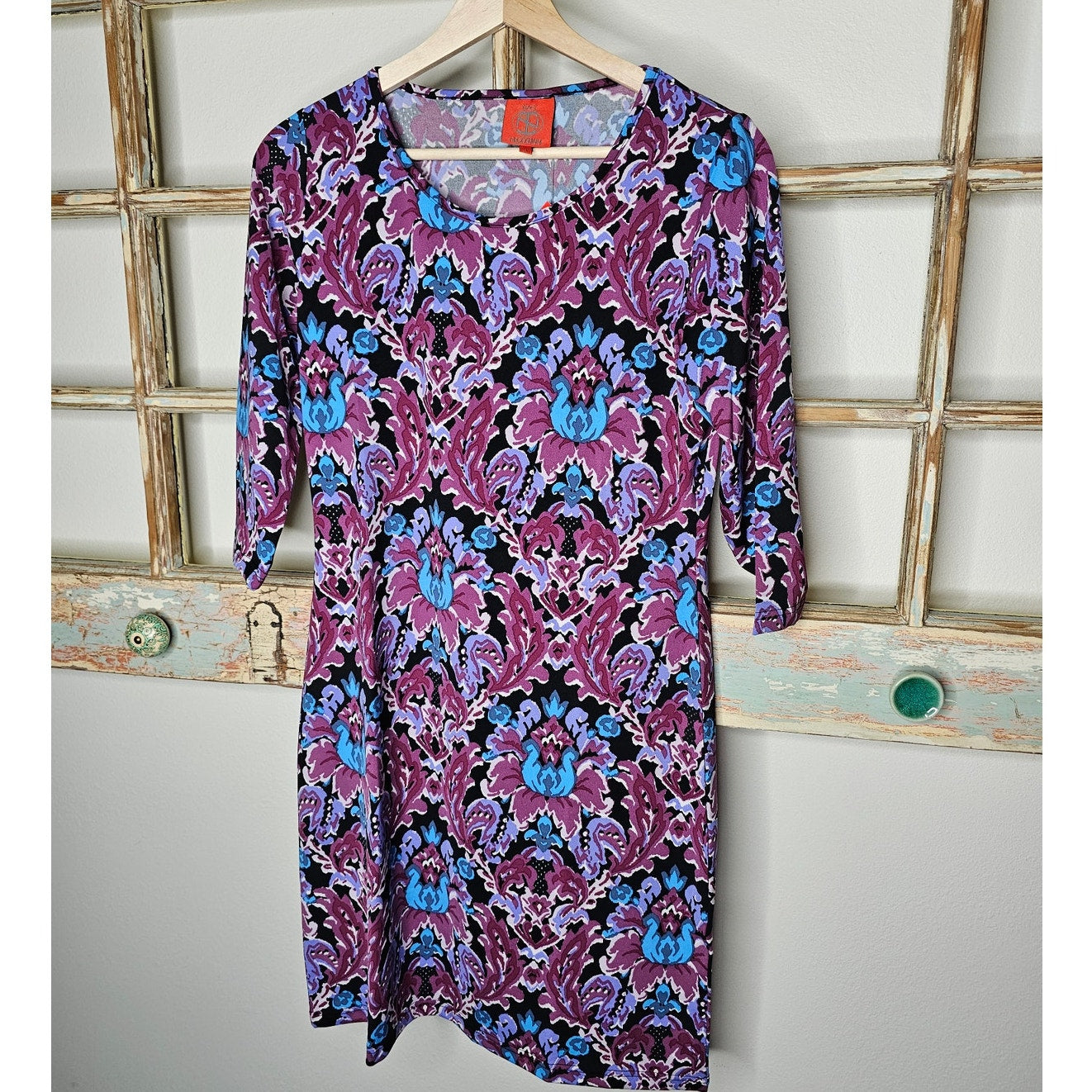 NWT Tracy Negoshian Floral Fall Knee Length Dress 3/4 Sleeve Size Small
