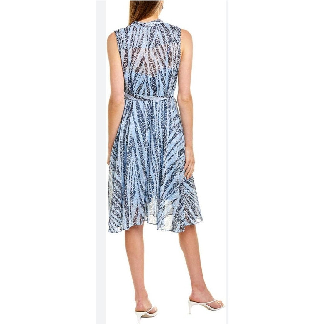 Nanette Lepore Blue Metallic Floral Sleeveless Shear Dress Size 6