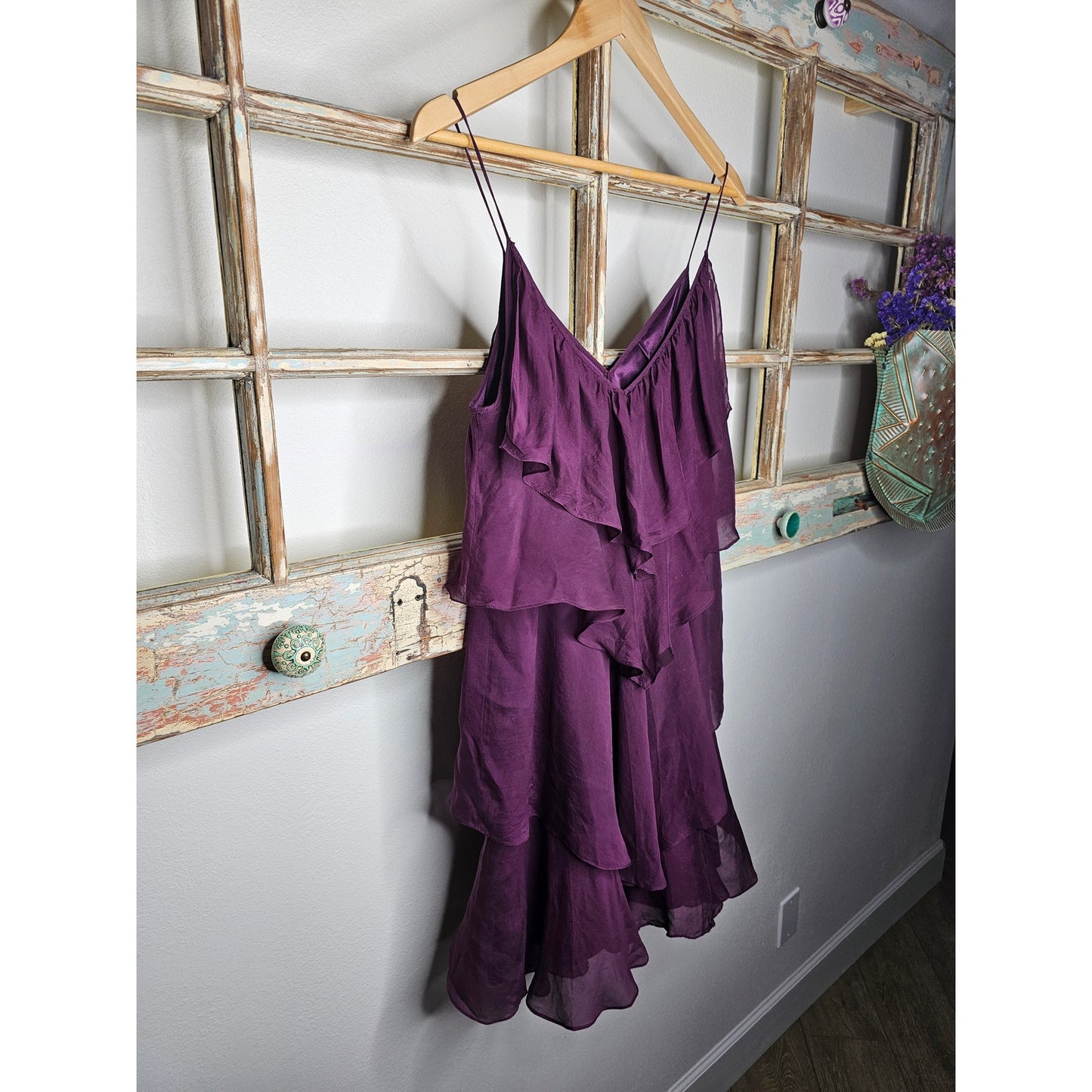 Rebecca Taylor Lined 100% Silk Spaghetti Strap Tiered Dress Size 6